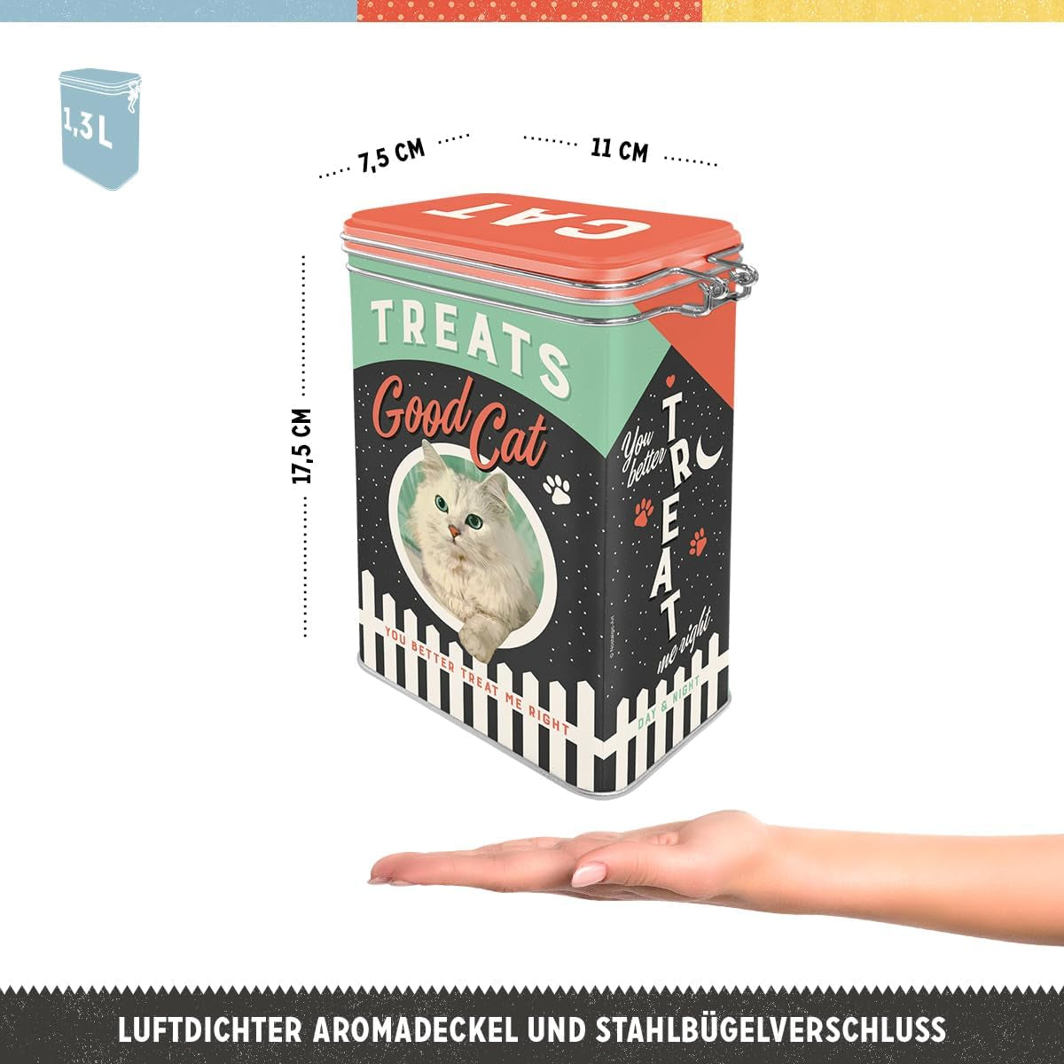 Nostalgic-Art Box o smaku retro, 1,3 l, Good Cat Treats - pomysł na prezent dla właścicieli kotów, w stylu vintage, w stylu vintage Pudełka do przechowywania żywności Naty Shop