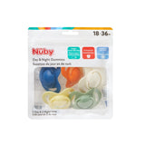 Nuby – Zestaw 5 miękkich silikonowych smoczków ortodontycznych i smoczków | 3 modele na dzień i na noc | 2 modele świecące w ciemności | Bez BPA | Kształt przypominający pierś | Przez 18-36 miesięcy