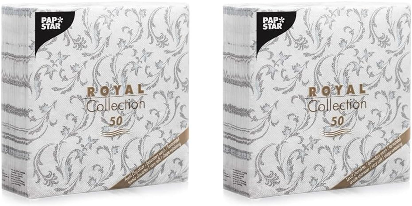 Papstar, 50 serwetek „ROYAL Collection” 1/4-krotnie 40 cm x 40 cm szare „Damascato”, #85005