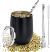 Kubek Modern Mate o pojemności 340 ml, zestaw izolowanych kubków do Yerba Mate o podwójnych ściankach ze stali nierdzewnej, kubek do herbaty Mate z pokrywką niezawierającą BPA, bombille i szczoteczka do czyszczenia (srebrna)