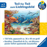 Puzzle dla dzieci Ravensburger 13411 - Stworzenia morskie na rafie koralowej - Dlaczego? Dlaczego? Dlaczego? Puzzle 150 elementów XXL + plakat wiedzy, dla dzieci od 7 lat Puzzle Naty Shop