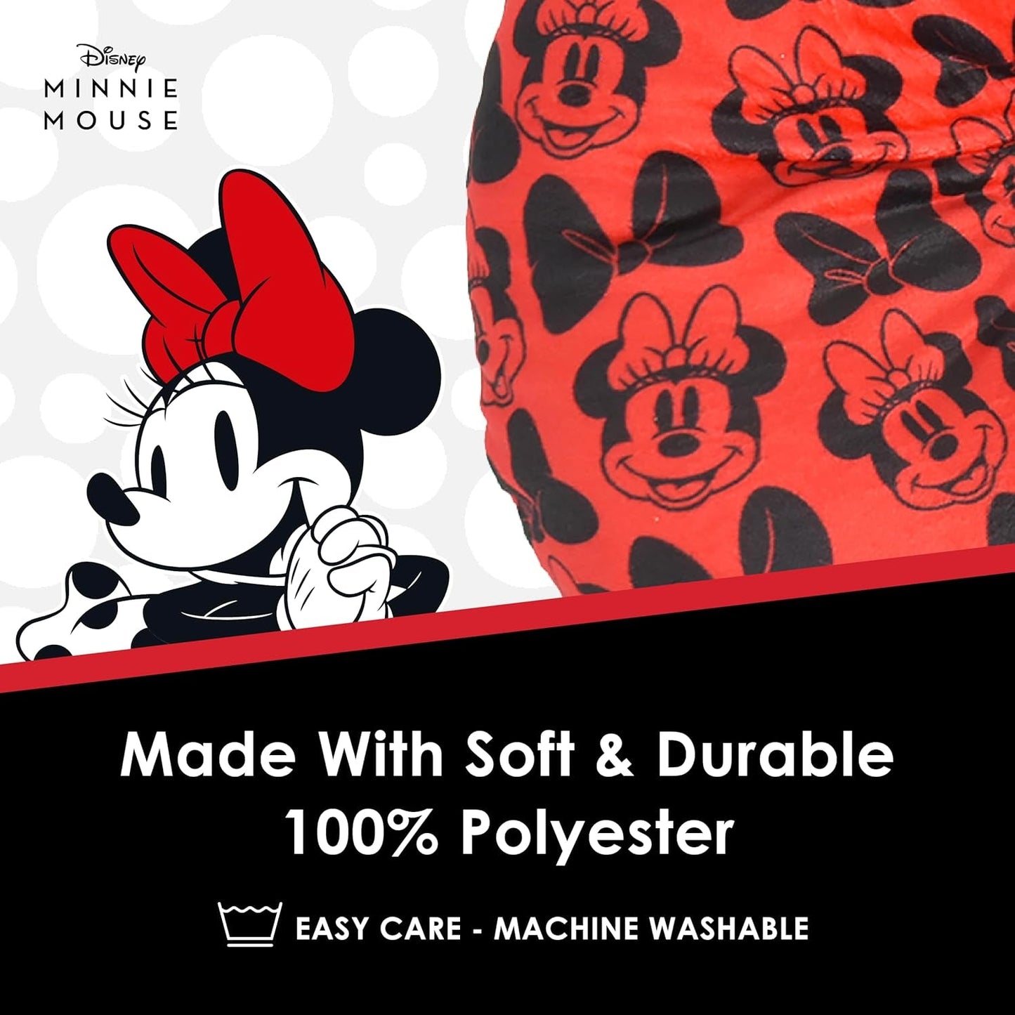 Poduszka podróżna na szyję Ful Concept One Disney Minnie Mouse z uszami 3D i sprężyną do samolotu, samochodu i biura, wygodna i oddychająca, czerwono-czarna Poduszki podróżne Naty Shop