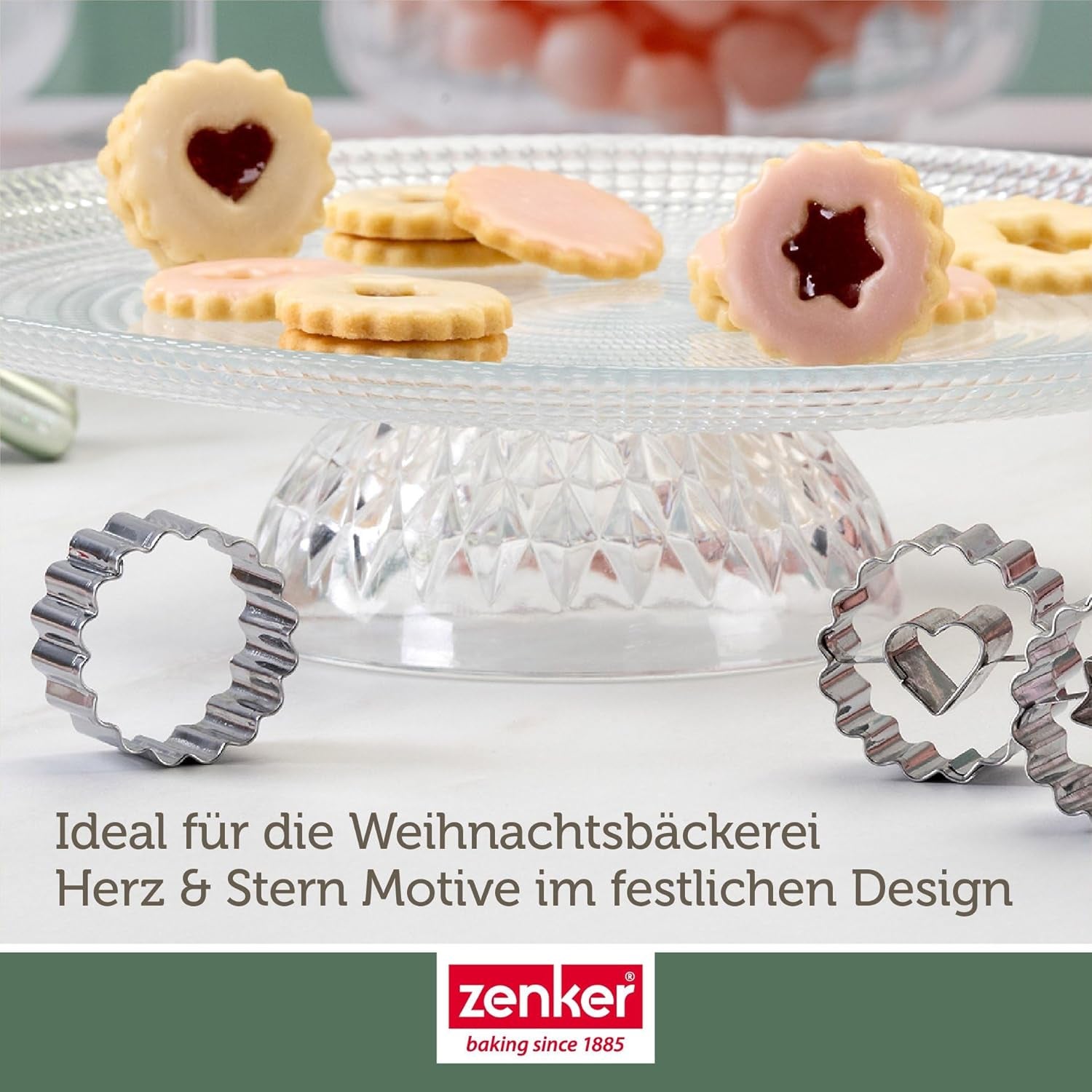 Zenker Ausstecher-Set Linzer Herz und Stern aus Edelstahl – Perfekt für Weihnachtskekse, 3-teilig, inkl. Geschenkverpackung, spülmaschinengeeignet und rustfrei – Sklep ze słodyczami bożonarodzeniowymi