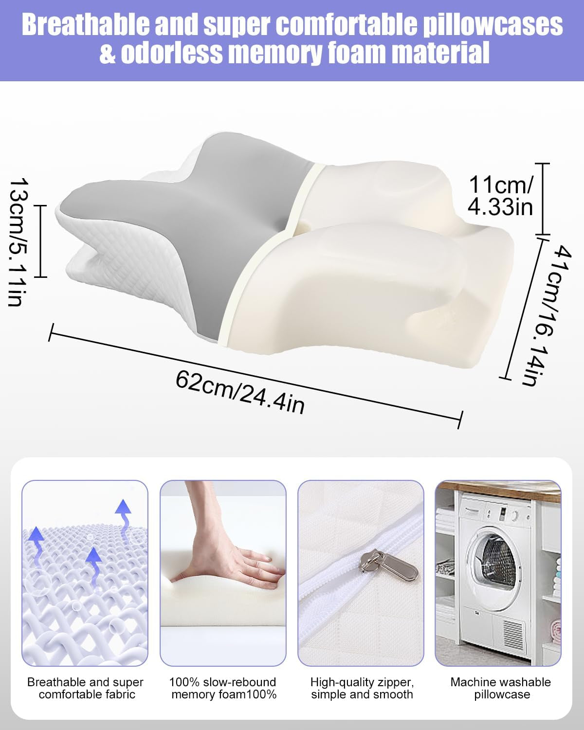 Poduszka pod szyję, poduszka boczna, poduszka z pianki memory, poduszka ortopedyczna, ergonomiczna poduszka podtrzymująca szyję zapewniająca optymalne podparcie pleców i brzucha Poduszka podtrzymująca boczną część pleców (62 x 41 x 13 cm) Poduszki ortopedyczne szyjki macicy Naty Shop
