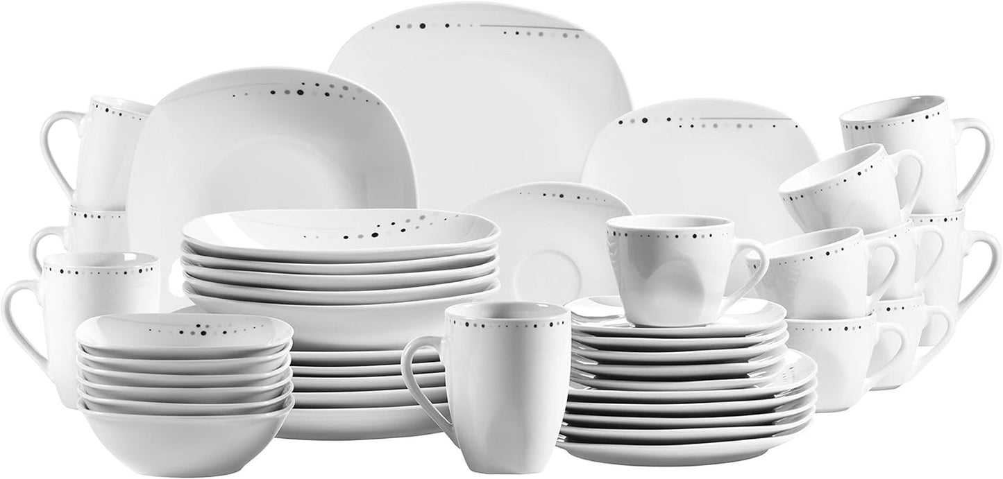 Seria Mäser Fadilla 42-częściowy zestaw naczyń obiadowych 6-osobowy zestaw naczyń porcelanowych Biały Czarny Szary