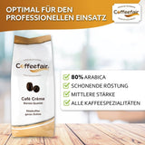 Coffeefair Cafe Creme Kaffeebohnen w Barista Qualität - 1kg dla Kaffeevollautomaten, Mischbohne dla Kaffee oder Espresso verwendbar, schonende Trommelröstung