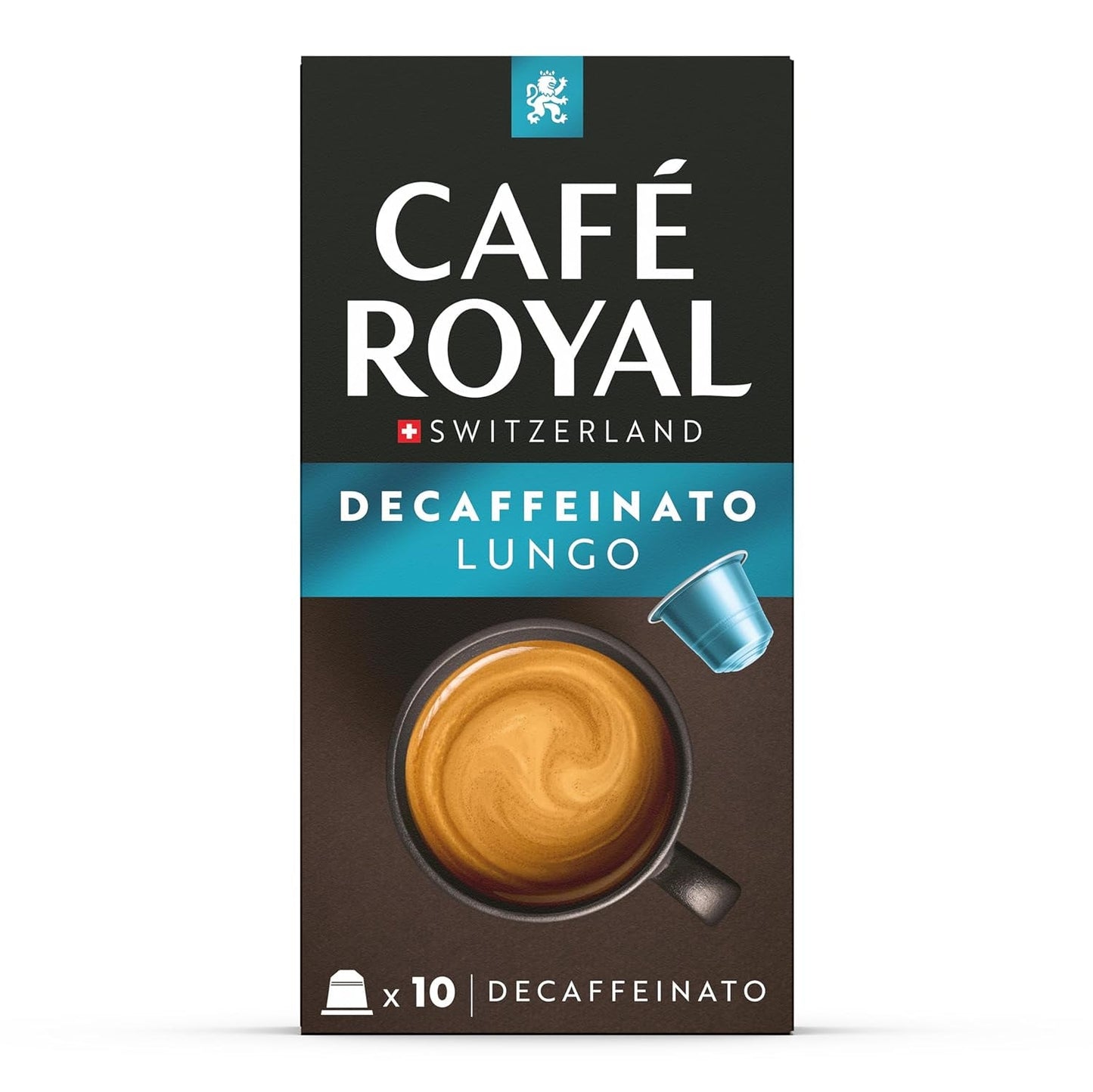 Café Royal Lungo Decaffeinato – kapsułki z kawą kompatybilną z Nespresso®, 100% Arabica, Intensität 5/12, Rainforest Alliance, bezkofeinowa, 100 kapsułek