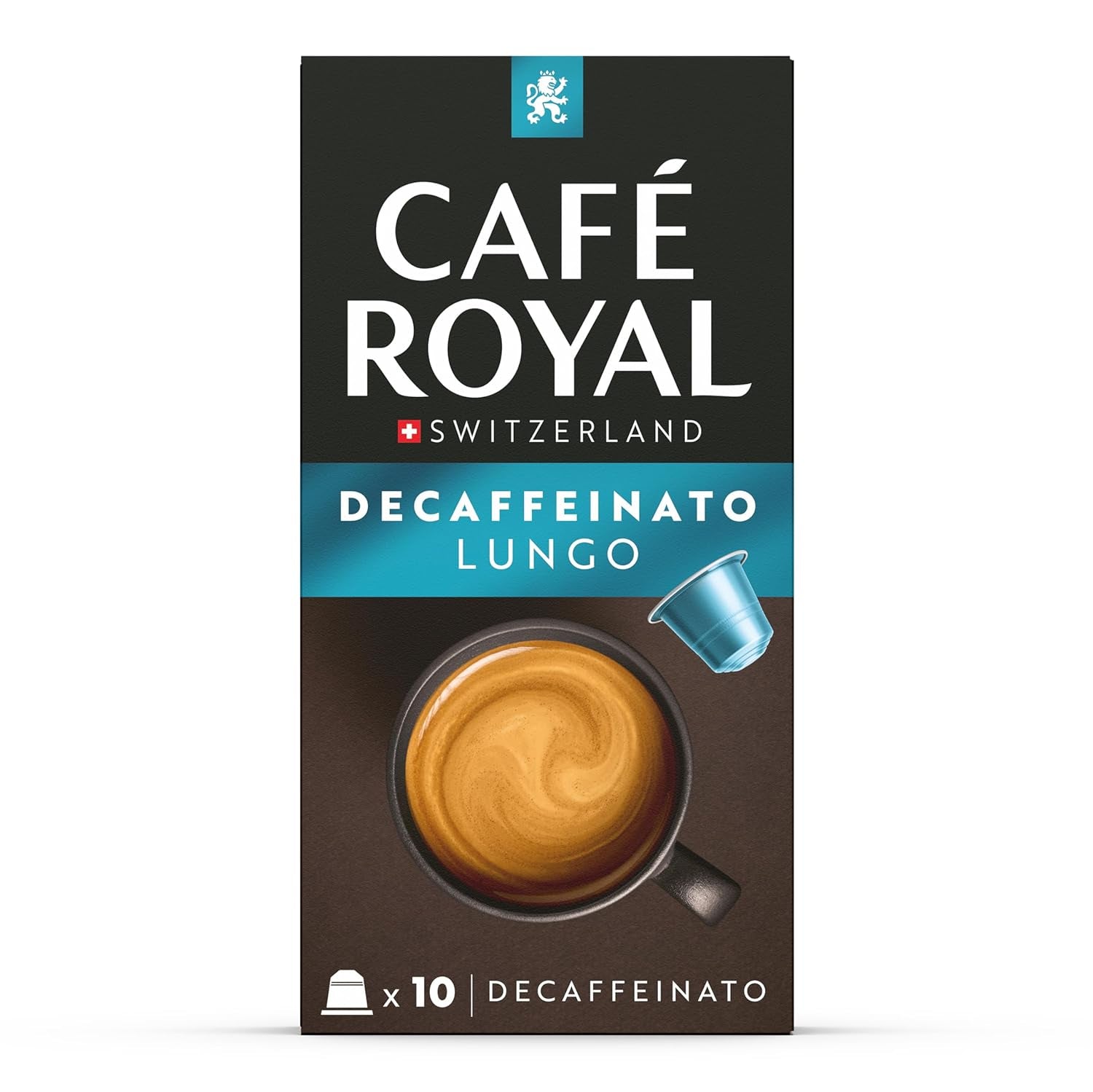 Café Royal Lungo Decaffeinato – kapsułki z kawą kompatybilną z Nespresso®, 100% Arabica, Intensität 5/12, Rainforest Alliance, bezkofeinowa, 100 kapsułek