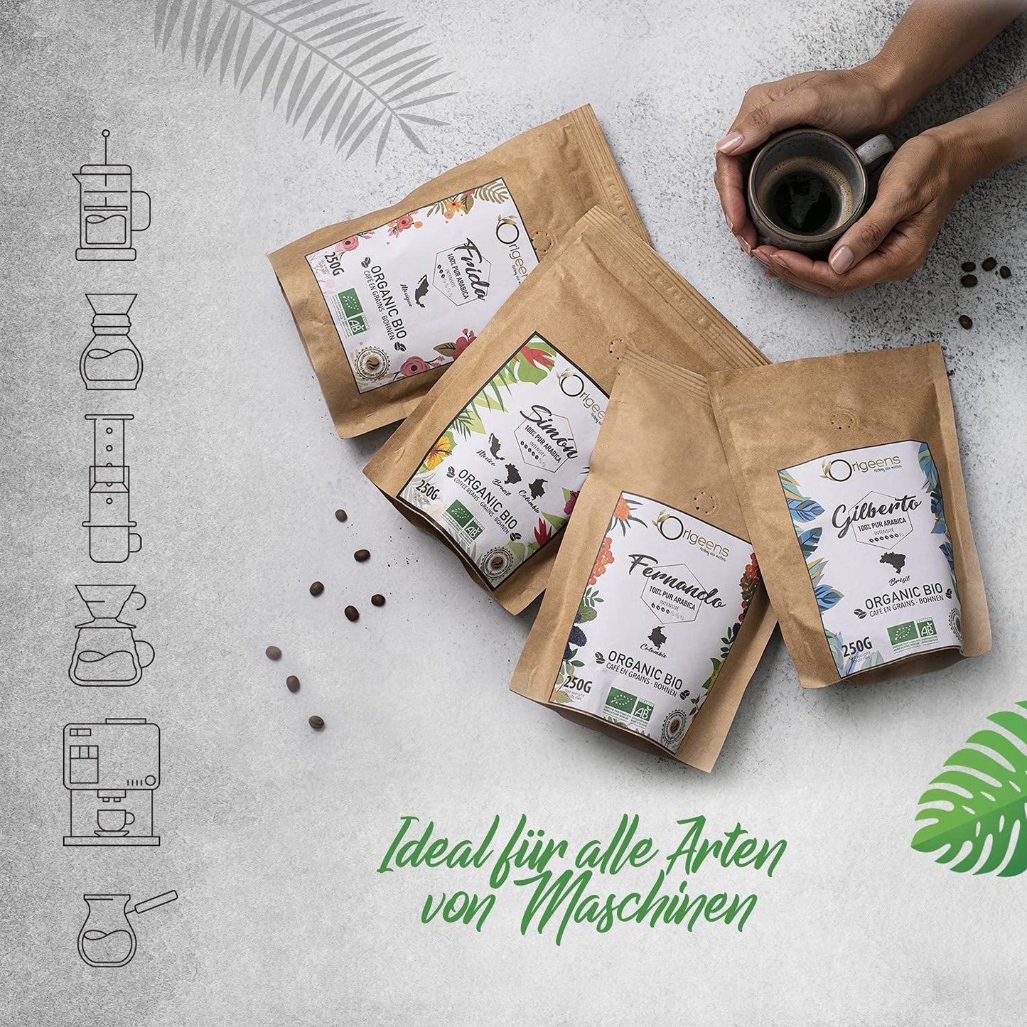ORIGEENS Bio Kaffeebohnen Probierset 1kg | Zestaw Premium Bio Arabica Kaffee Ganze Bohnen 4x250g | Tradycyjny Röstung | Kaffee Geschenkset