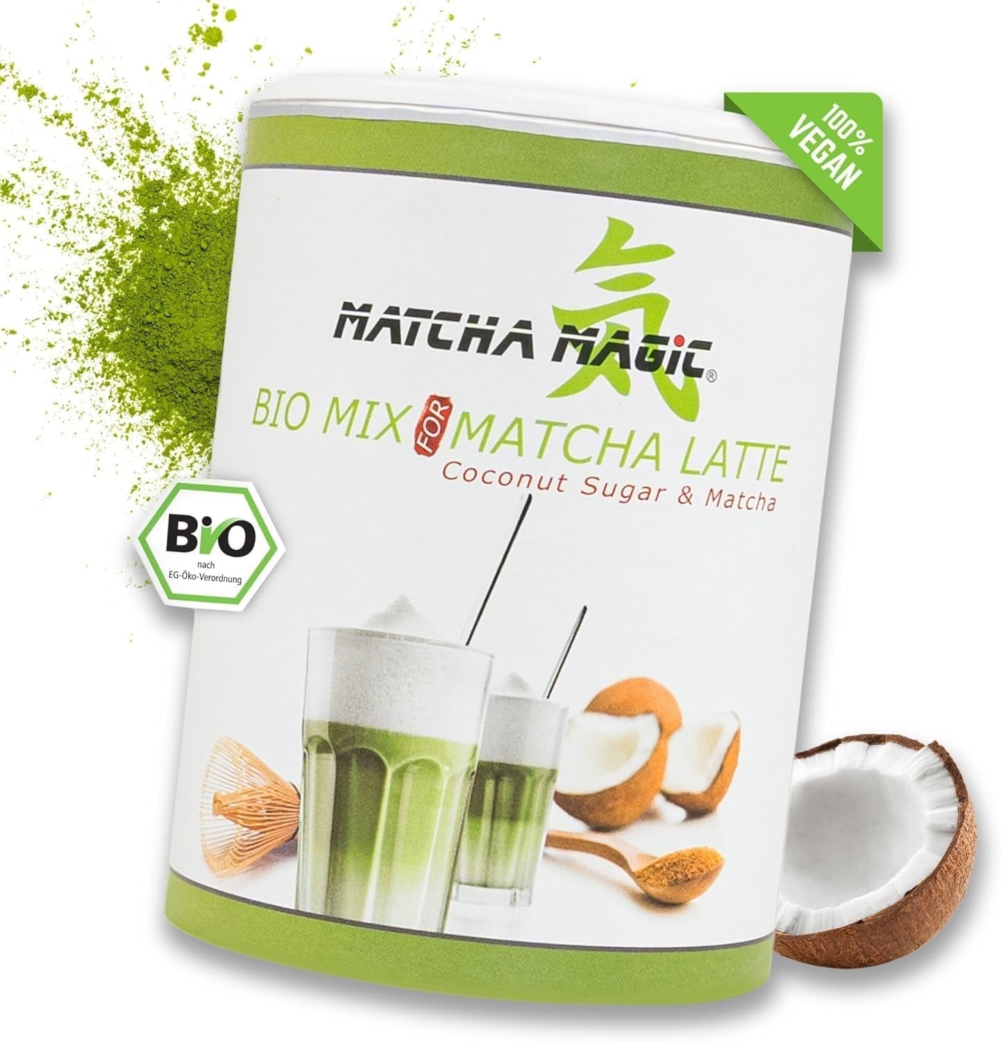 Matchamagic - Organiczna matcha latte w proszku z Japonii z cukrem z kwiatów kokosa do pysznej herbaty