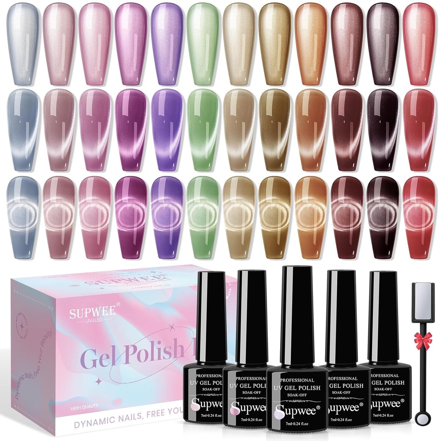 SUPWEE 5 w 1 narzędzie magnetyczne do paznokci, różowy magnes kocie oko dla Nägel Multifunktions Magnetstift DIY Magic 3D magnes w sztyfcie zestaw długopisów Nail Art magnes w sztyfcie do zdobienia paznokci DIY