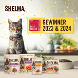 Shelma Mokra karma dla kotów z kurczakiem w sosie pomidorowo-ziołowym – pełnoporcjowa karma bezzbożowa z dużą zawartością mięsa – 28 x 85g (2,38kg)