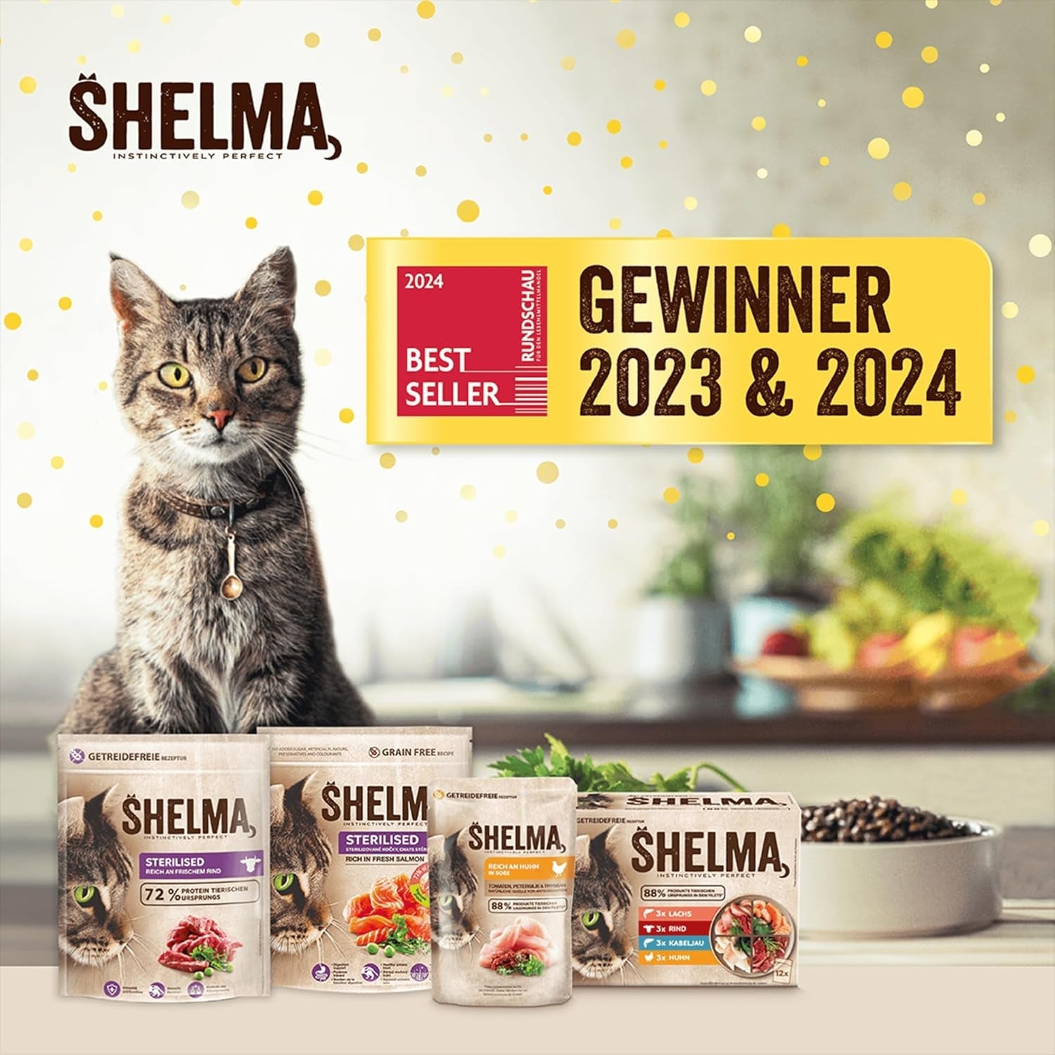 Shelma Mokra karma dla kotów z indykiem w sosie pomidorowo-ziołowym – pełnoporcjowa karma bezzbożowa z dużą zawartością mięsa – 28 x 85g (2,38kg)