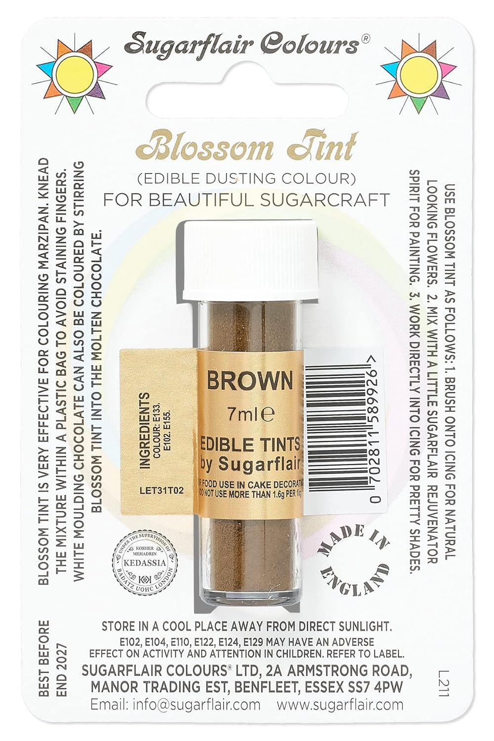 Barwnik spożywczy w proszku Sugarflair Blossom Tint Dusty brown - Barwnik spożywczy w proszku do dekorowania kolorowej pasty cukrowej, fondantu, lukru, czekolady, kremu maślanego, makaroników - 7 ml
