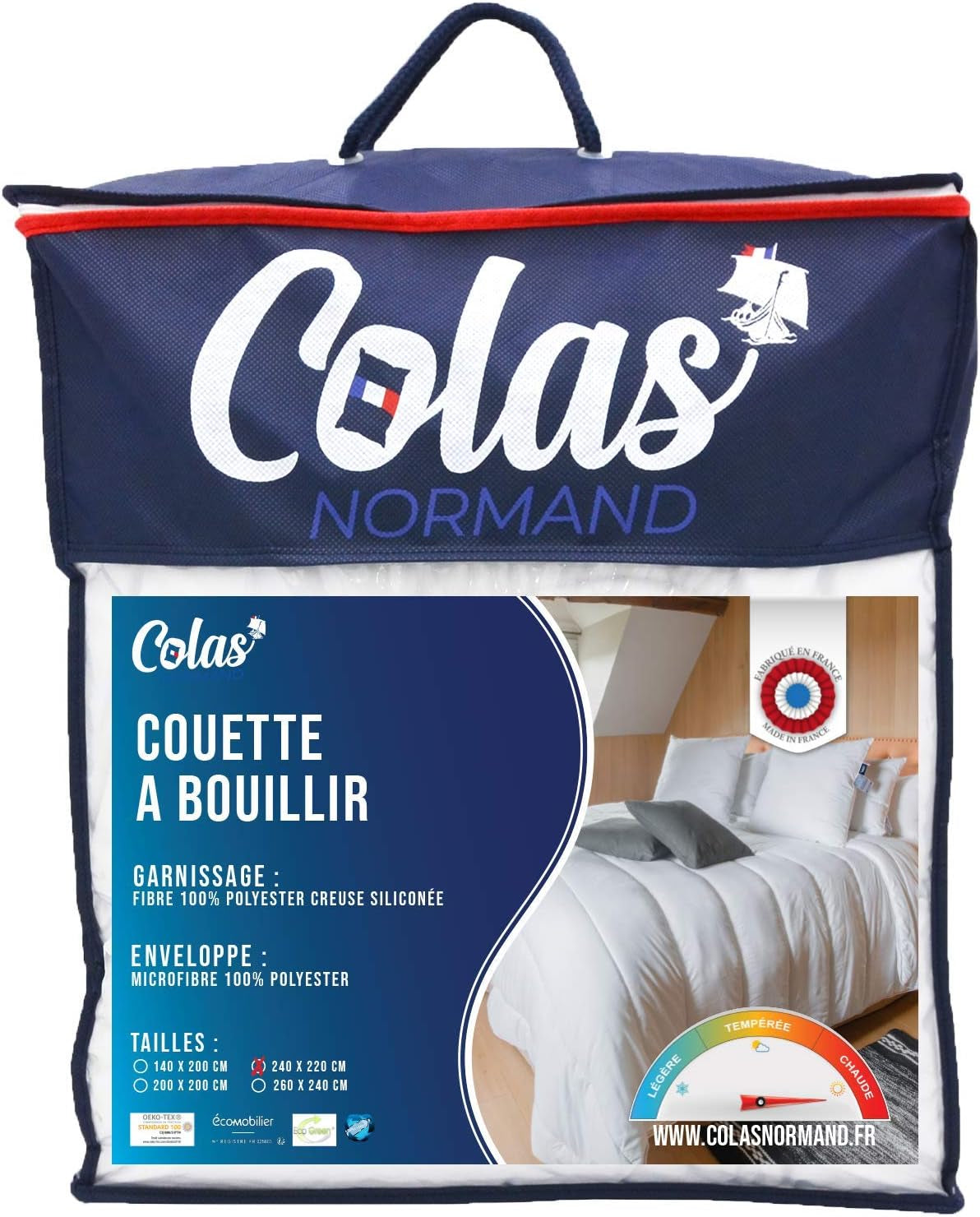 COLAS NORMAND Ciepła kołdra, można prać w 95°C, 240 x 220 cm, trwała, mikrofibra, miękka, jedwabista i wygodna, wyprodukowana we Francji, biała Naty Shop kołdry i kołdry Tytuł domyślny