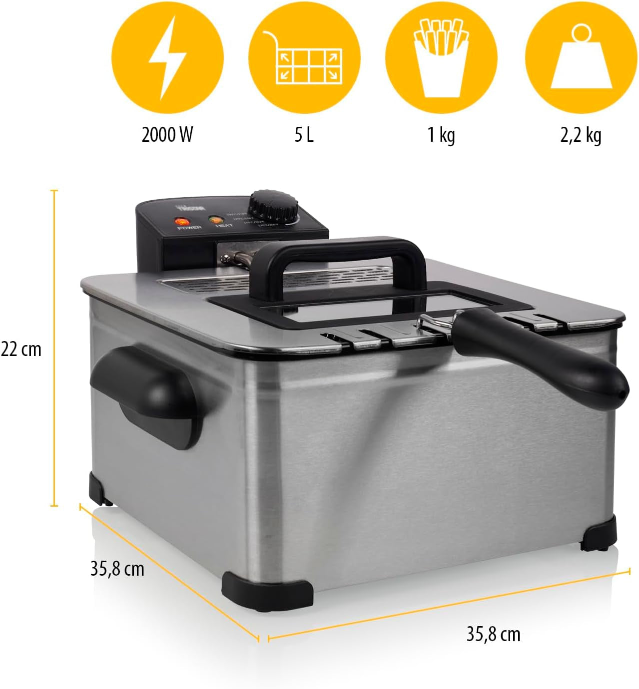 Frytkownica Tristar, 1 duży kosz i 2 małe kosze, regulowany termostat, strefa chłodzenia, 5 litrów, 2000 W, FR-6949 AGD Naty Shop