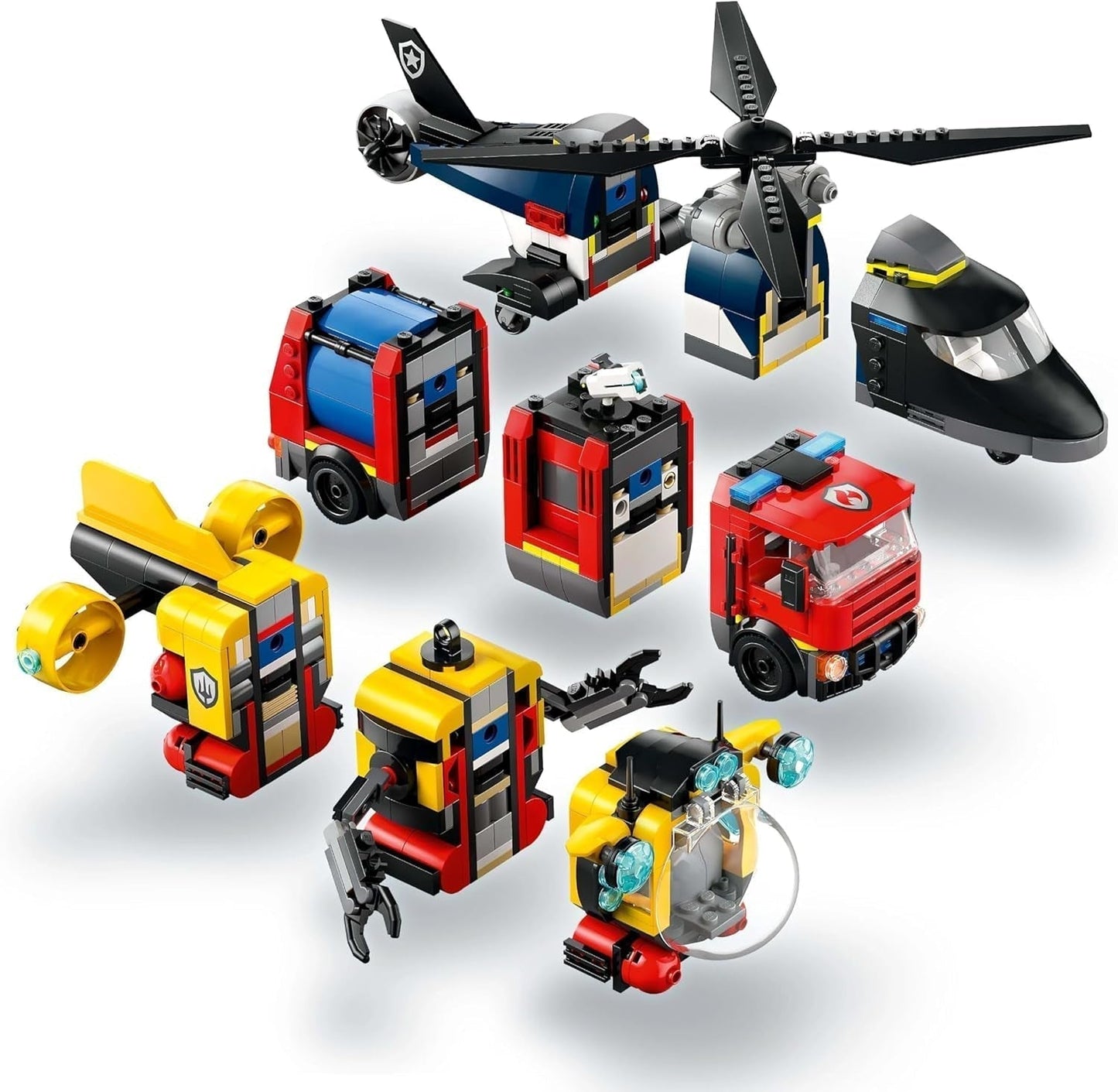 Zestaw LEGO City Combo zawierający helikopter, samochód z lwem i łódź podwodną oraz 3 minifigurki — zabawkowe pojazdy do zbudowania dla chłopców i dziewcząt od 7 lat — prezent urodzinowy i świąteczny 60462 Zestawy do budowania Besuche den LEGO-Store