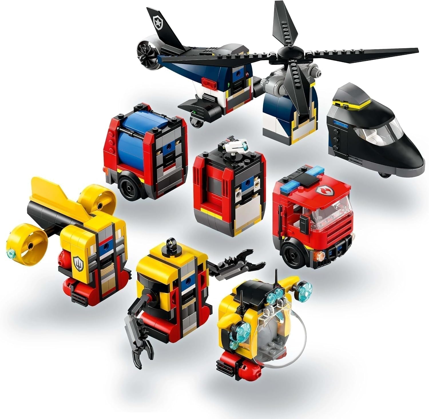 Zestaw LEGO City Combo zawierający helikopter, samochód z lwem i łódź podwodną oraz 3 minifigurki — zabawkowe pojazdy do zbudowania dla chłopców i dziewcząt od 7 lat — prezent urodzinowy i świąteczny 60462 Zestawy do budowania Besuche den LEGO-Store
