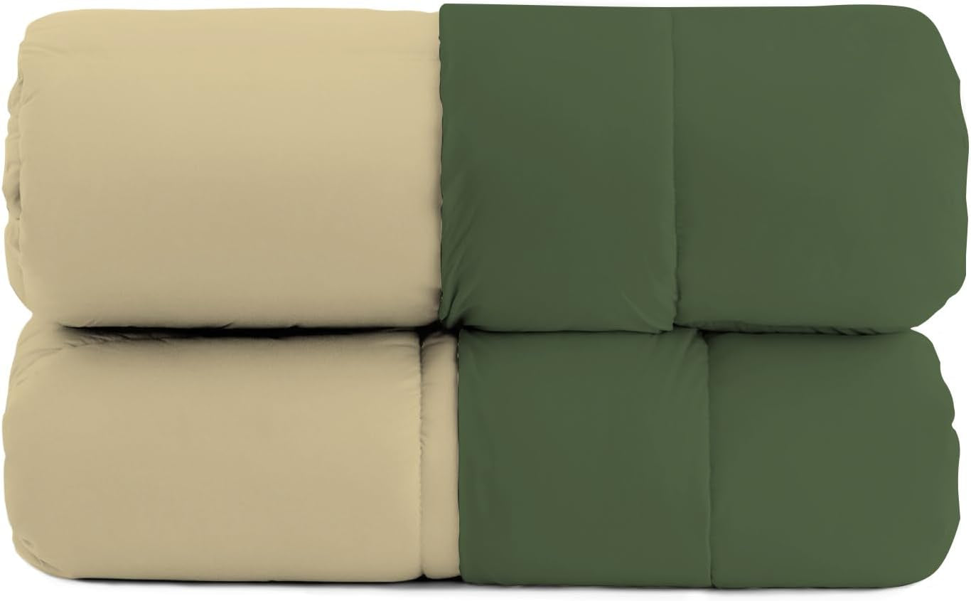 Podstawowa kołdra zimowa gładka z podszewką, ciemnozielona / kremowa, 200X245Cm. Kołdry i kołdry Naty Shop