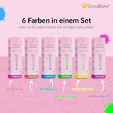 Goodbake Neonlebensmittelfarben 6 Farben Set – Intensywny Lebensmittelfarbe – Lebensmittelfarbpaste – Zum Einfärben Von Torten, Fondant, Buttercreme Uvm. – 100% wegański sklep Naty