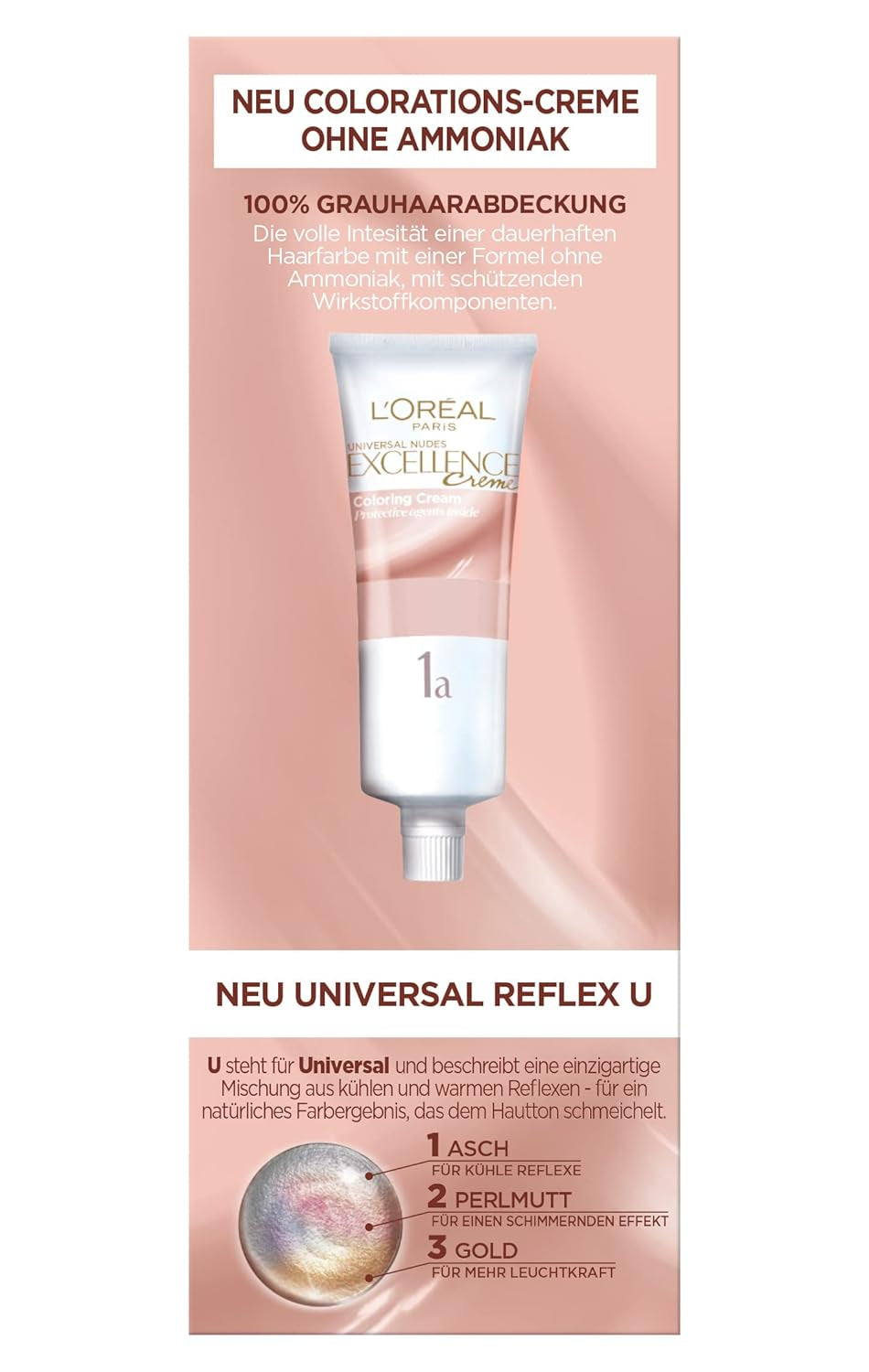 L'Oréal Paris Trwała farba do włosów dla każdego odcienia skóry, koloryzująca bez amoniaku, uniwersalne odcienie nude z pełnym pokryciem siwych włosów, Excellence Creme, nr. 5U Jasny Kasztan (brązowy), 1 szt. Farba do włosów Naty Shop