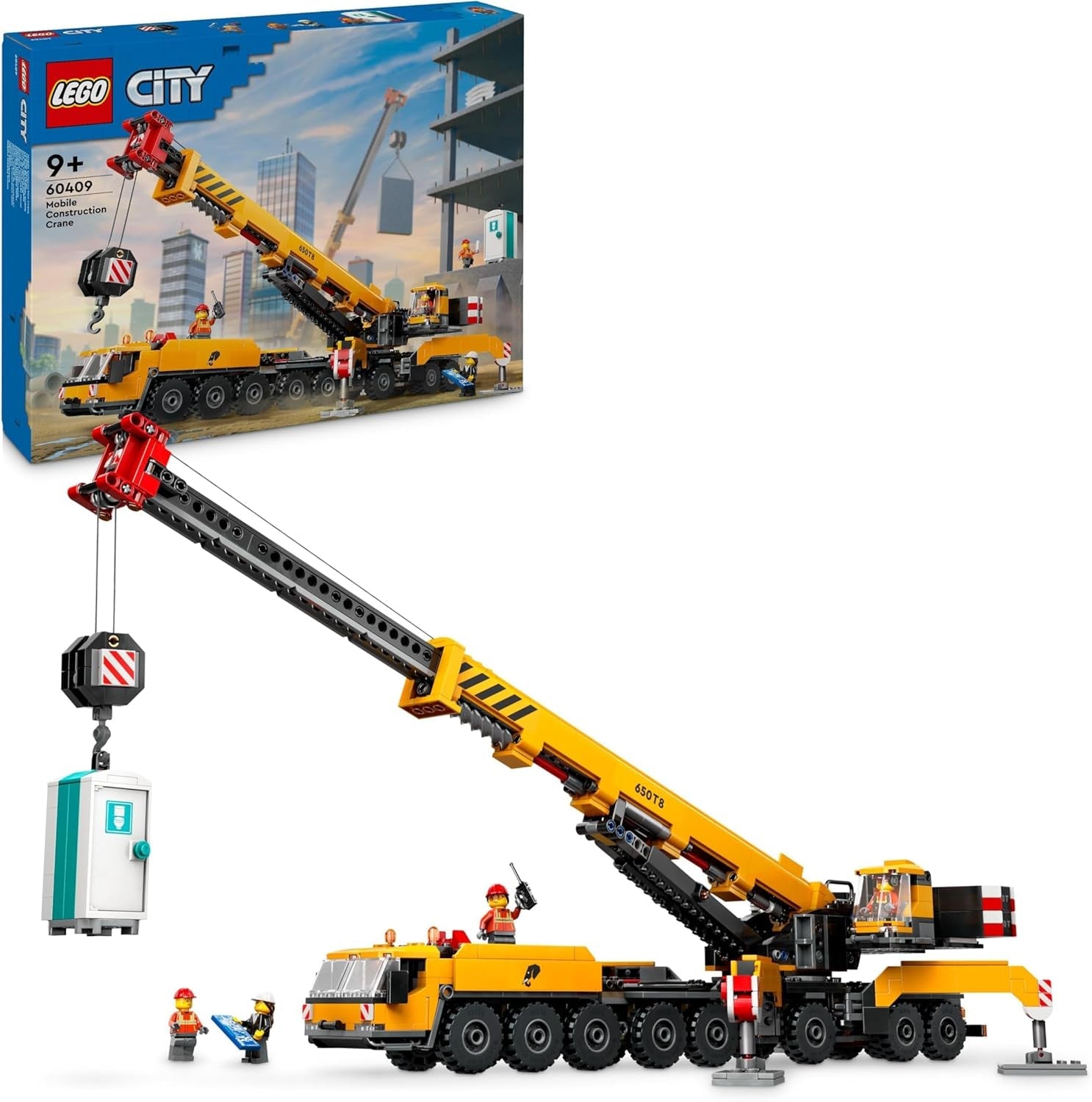 LEGO City Mobilny dźwig budowlany Zabawka konstrukcyjna dla chłopców i dziewcząt Kreatywny prezent dla dzieci Długie, wysuwane ramię 4 minifigurki pracowników budowlanych do odgrywania ról 60409 Zestawy do budowania Besuche den LEGO-Store Default Title