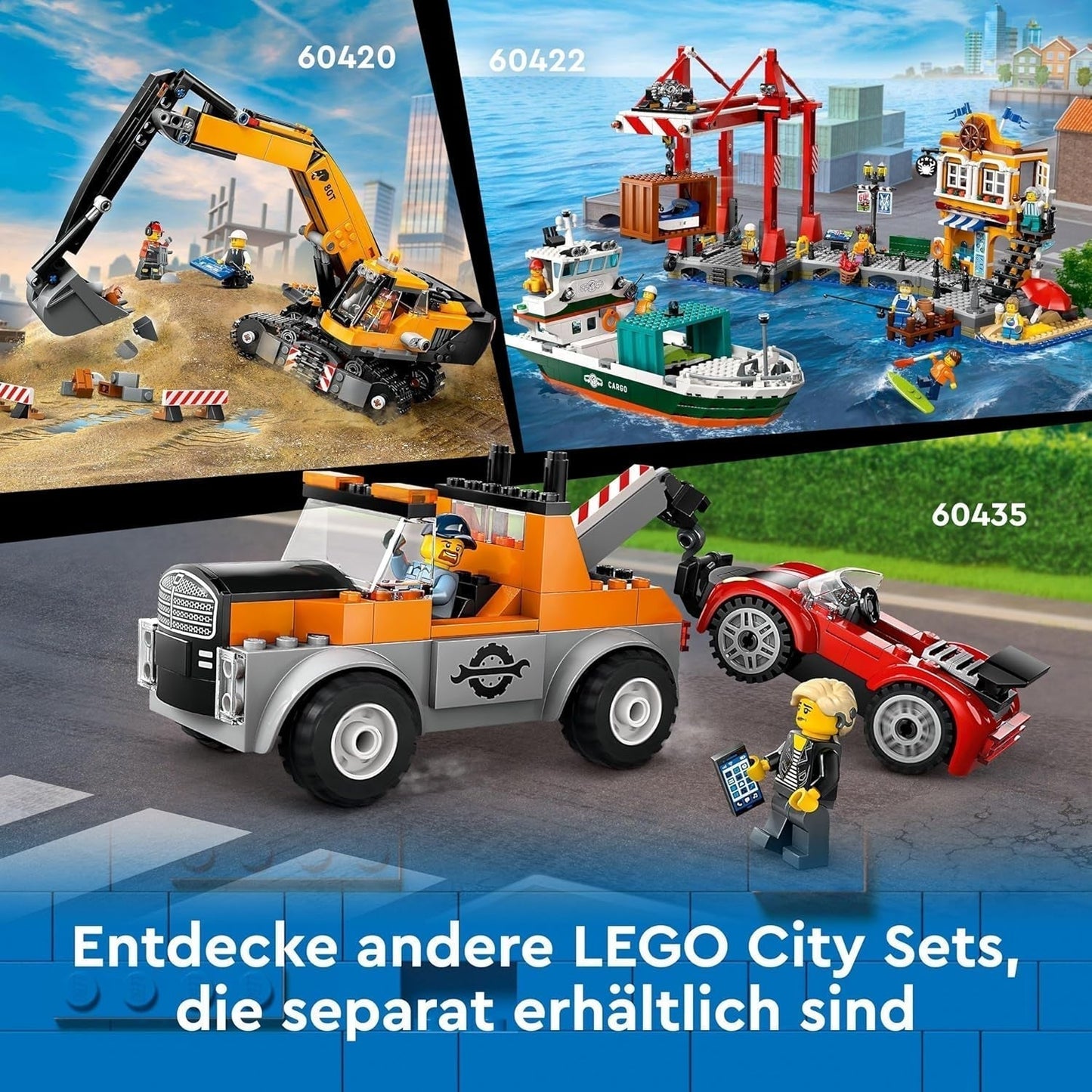 LEGO City port ze statkiem towarowym, zabawka do budowania dla chłopców i dziewcząt od 8 lat, pomysł na prezent dla dzieci, dźwig kontenerowy, zabawkowy statek i 8 minifigurek 60422 Zestawy do budowania Besuche den LEGO-Store