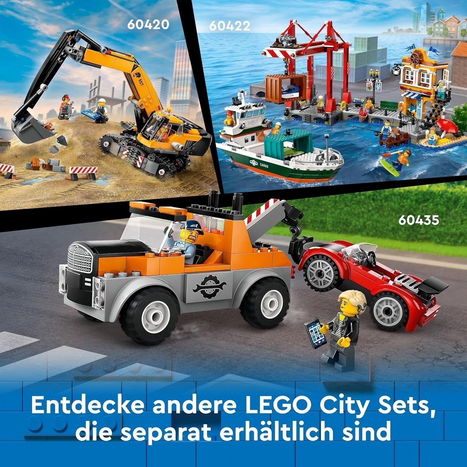 LEGO City port ze statkiem towarowym, zabawka do budowania dla chłopców i dziewcząt od 8 lat, pomysł na prezent dla dzieci, dźwig kontenerowy, zabawkowy statek i 8 minifigurek 60422 Zestawy do budowania Besuche den LEGO-Store