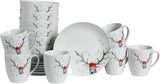 CreaTable, 21498, seria Luna Hirsch, 18-częściowy zestaw naczyń obiadowych dla 6 osób, porcelanowy zestaw śniadaniowy, można myć w zmywarce i używać w kuchence mikrofalowej, jakość produkcji