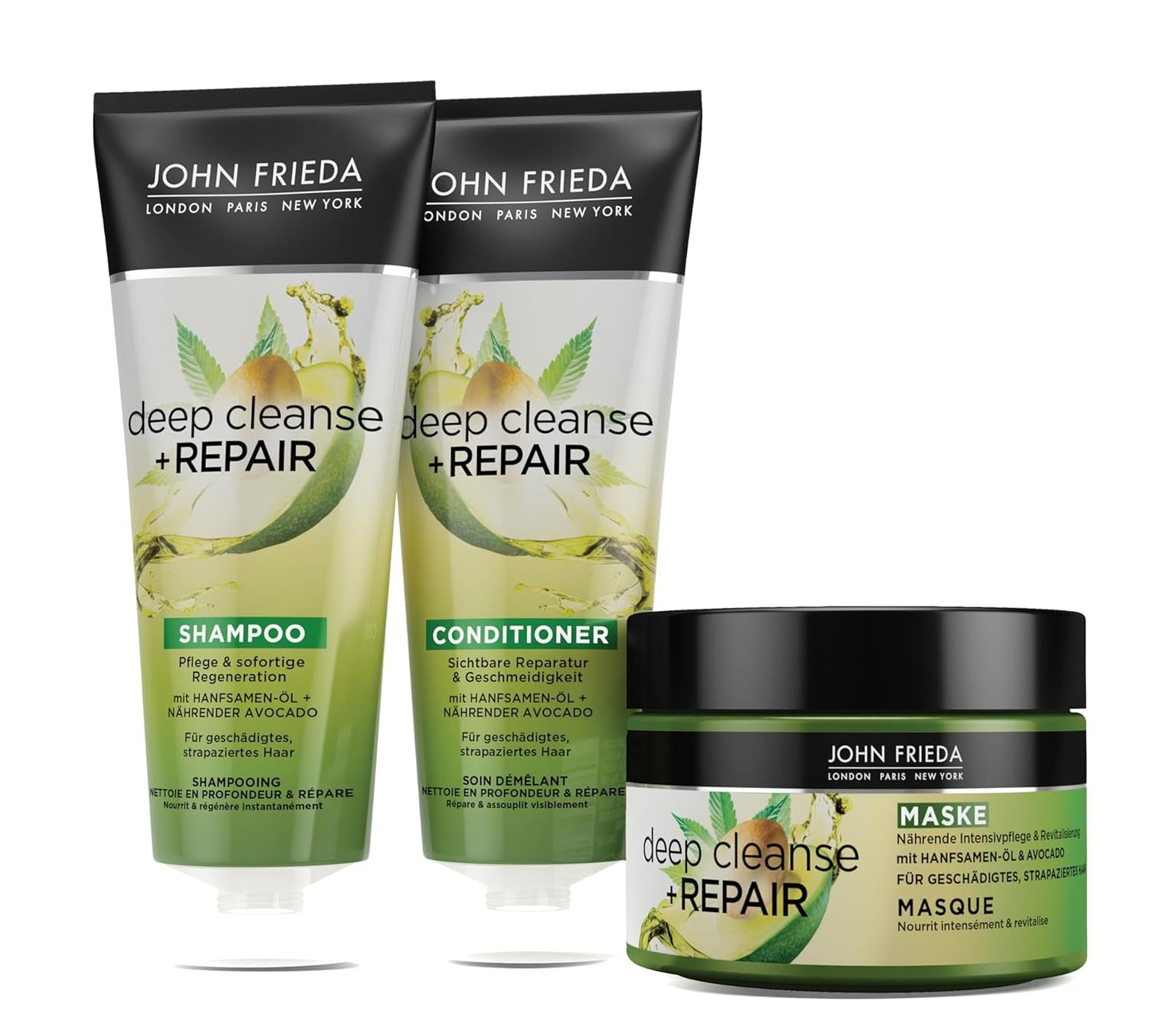John Frieda - Deep Cleanse & Repair Mask / Kuracja - Zawartość: 250 ml - Z olejem z nasion konopi + odżywczym awokado - Kojąca maska do włosów zniszczonych Naty Shop maska do włosów