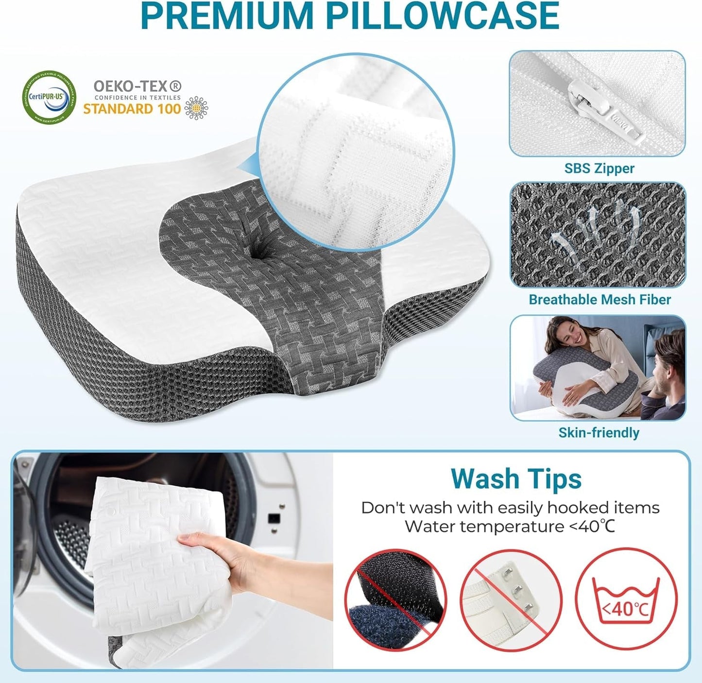 Elviros Memory Foam Poduszka ortopedyczna Poduszka przeciwbólowa szyi Poduszka do spania Ergonomiczna poduszka pod szyję Poduszka podtrzymująca szyję Poduszka przeciw chrapaniu dla osób śpiących na boku Podkładki żołądkowe Białe poduszki ortopedyczne szyjki macicy Naty Shop