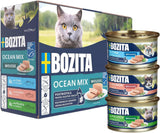Bozita Mousse Ocean Mix - 12 x 85g mokra karma dla kotów z tuńczykiem, łososiem lub żółtym dorszem - bez zbóż, bez cukru i sztucznych barwników - z postbiotykami dla zdrowej flory jelitowej