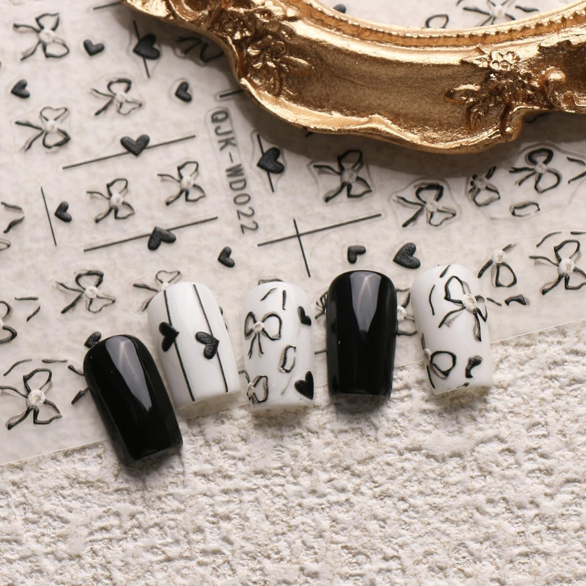 JMEOWIO Nagelsticker Bunte Herz Schleife 6 Blatt Nail Art Naklejka Selbstklebend Nagelaufkleber Dekoration Nageldesign Zubehör