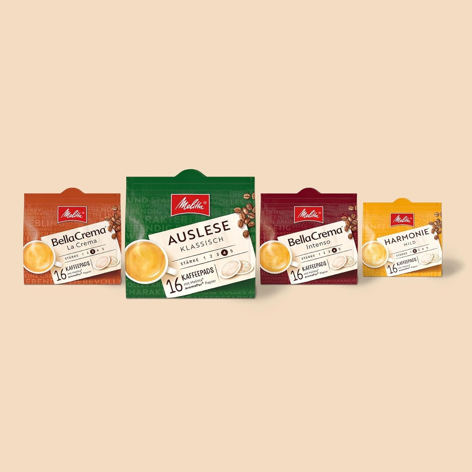Melitta BellaCrema La Crema gemahlener Röstkaffee in Kaffee-Pads 10 x 16 saszetek, Kaffeepads für Pad-Machine, medium Röstung, geröstet in Deutschland, Stärke 3, im Tray