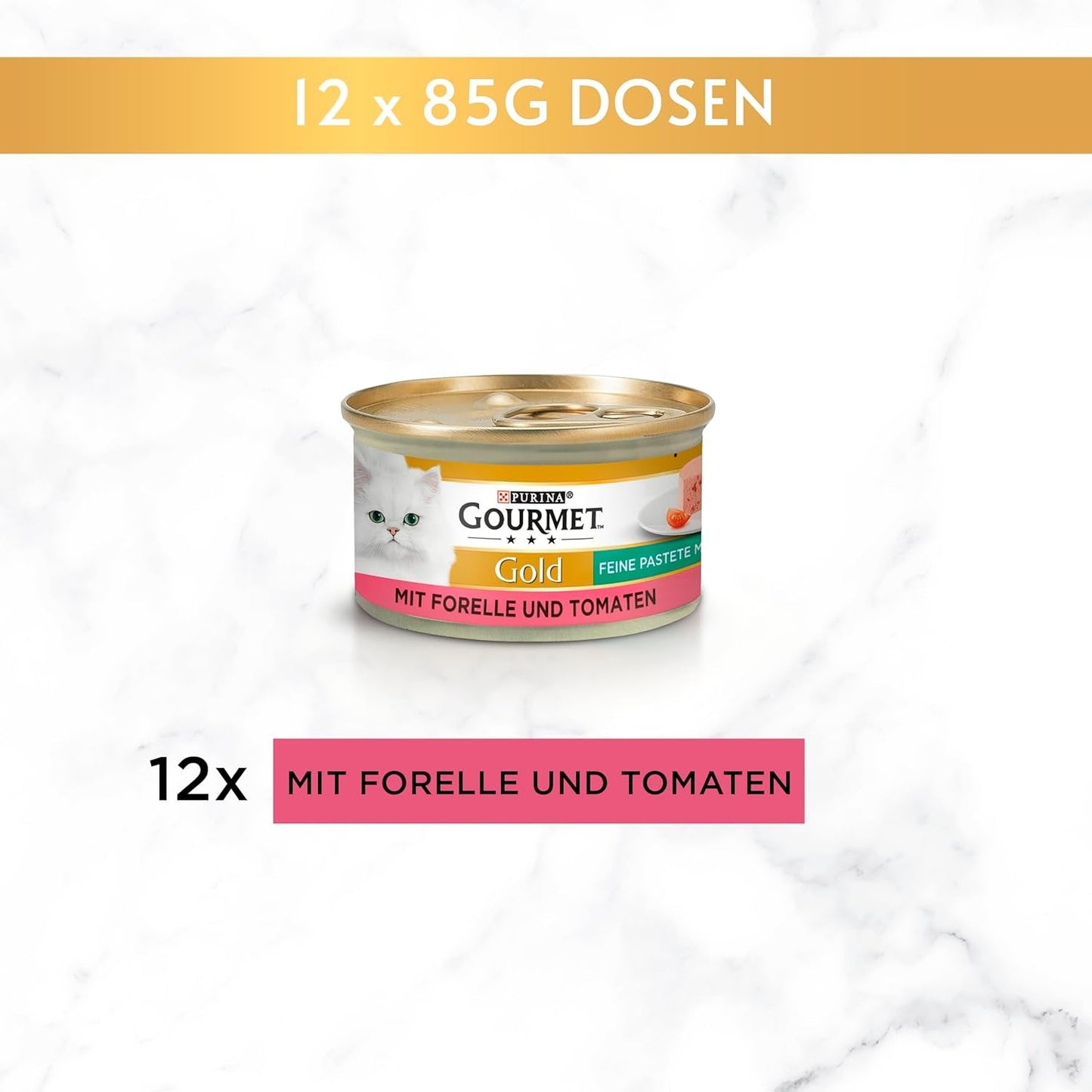 Fine Pate Gourmet Gold z warzywami, mokra karma dla kotów z pstrągiem i pomidorami, opakowanie 12 szt. (12 x 85 g)