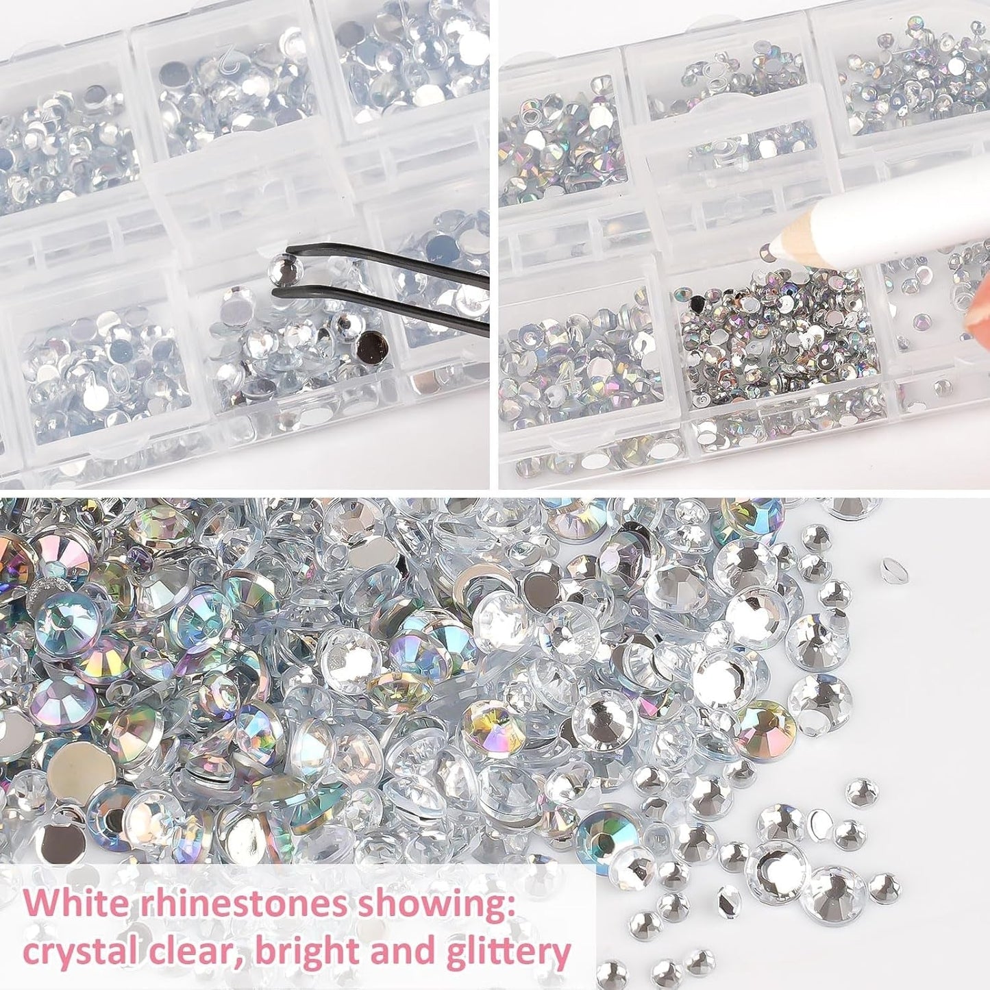 5820 Stück Strasssteine ​​​​Nägel, Glitzersteine ​​​​Nägel Und Halbrunde Perlen, AB Kristall Rhinestones, Flatback Nagel Steine ​​Mit Pinzette Und Stift Für Nagel/Diy (Mehrere Größen Und Farben)