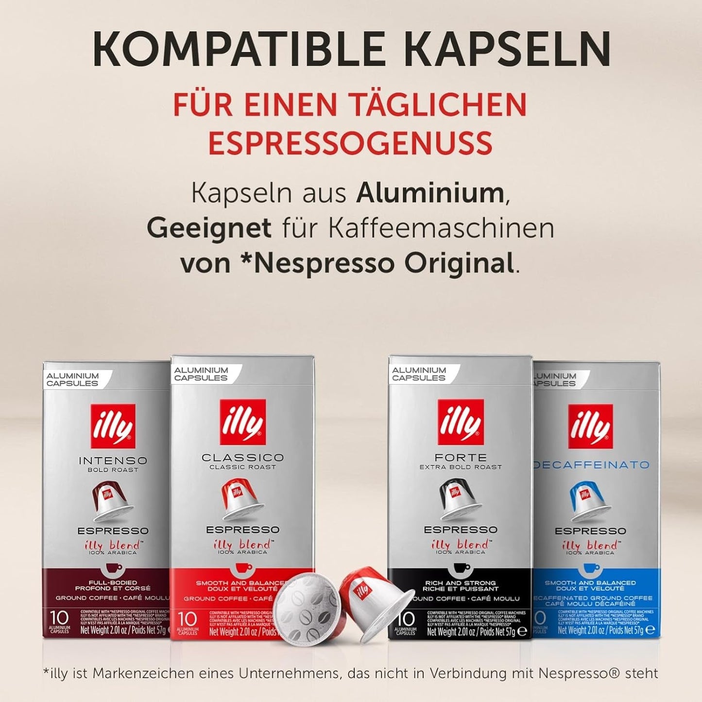 illy, Kompatybilna Aluminium-Kaffeekapseln CLASSICO, 100% Arabica z nutami kwiatów pomarańczy i jaśminu, słodki smak i słodki posmak, 10 opakowań po 10 kapsułek (w sumie 100)