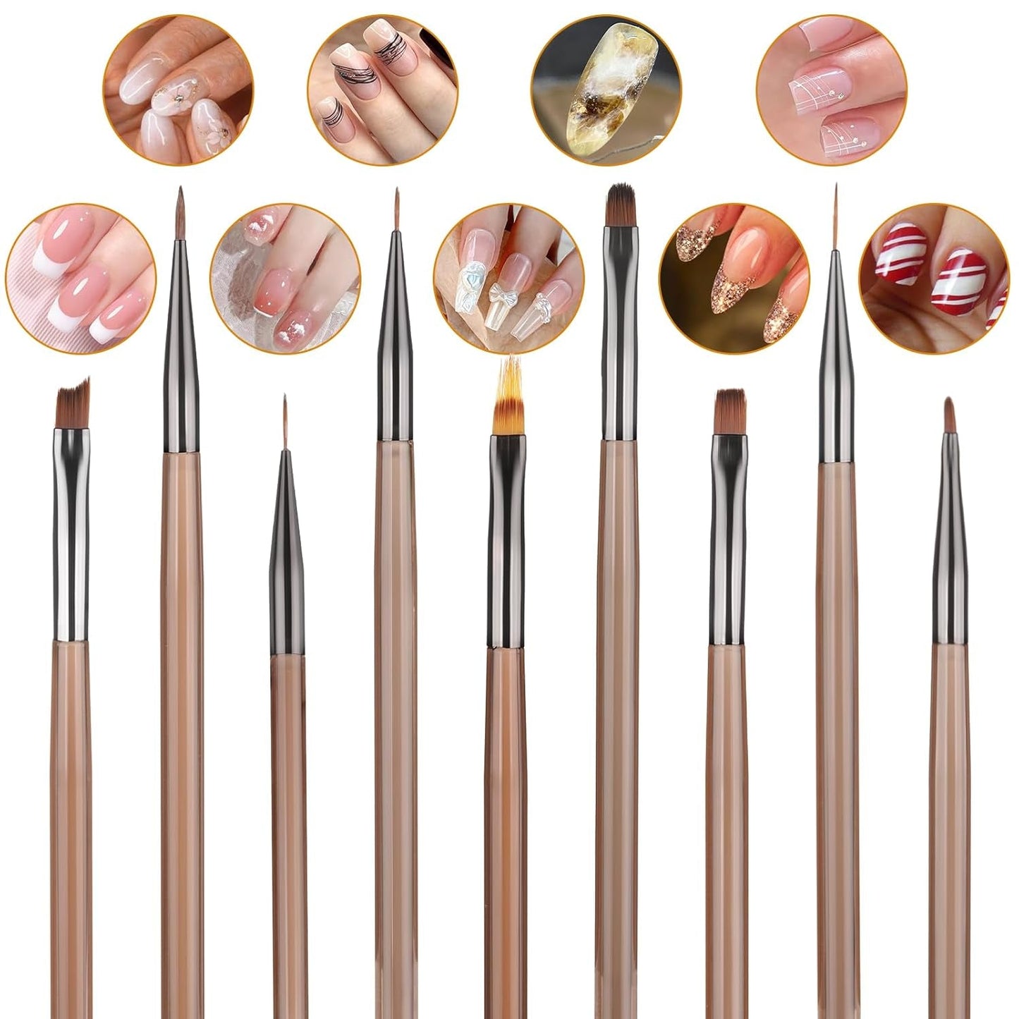 Zestaw 10 szpilek Stück Nailart, Pędzle do zdobienia paznokci Braun Nailart Design Pinsel Nageldesign Pinselfür Gelnägelfür Heimwerker Maniküre Salon Zuhause Zestaw szpilek do paznokci
