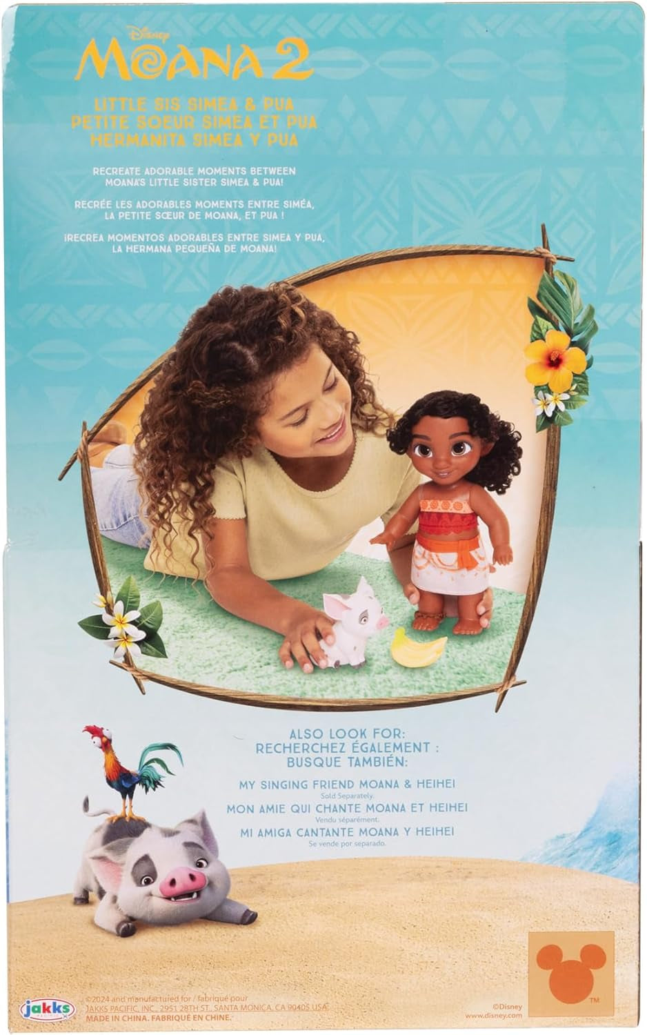 Jakks Pacific Moana 2 Zestaw lalek i figurek Pua z małą siostrą Simeą o wysokości 27 cm, zawiera 1 strój lalki, 1 Pua, 1 plastikową kiść bananów, zalecane dla dzieci w wieku od 3 lat