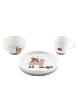 Sterntaler Porcelanowy zestaw obiadowy Rustykalny design - antypoślizgowy i zdejmowany silikonowy zestaw naczyń obiadowych - Naczynia dla niemowląt i dzieci z talerzem, miską 400 ml i kubkiem 200 ml, biały