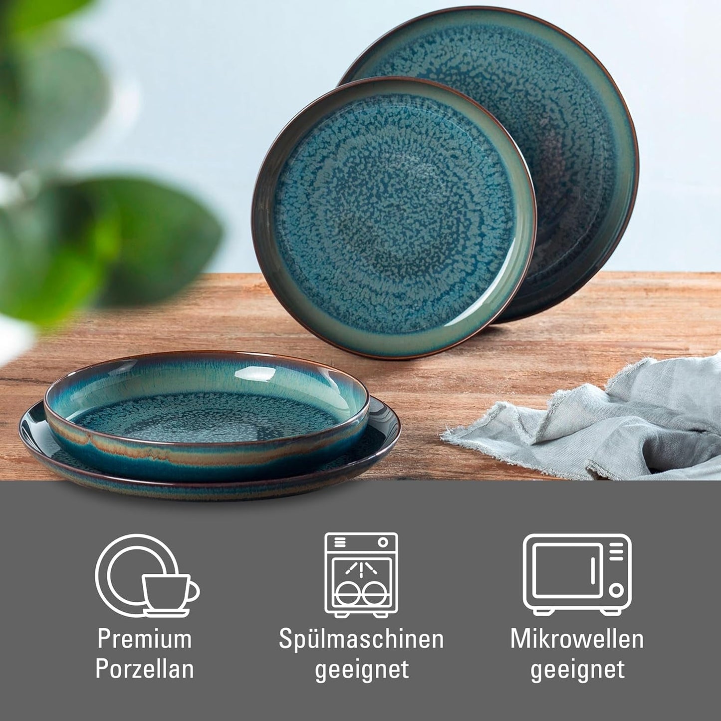 Zestaw naczyń obiadowych Crafted Breeze firmy Villeroy & Boch, 4 sztuki, dla 2 osób, zielony