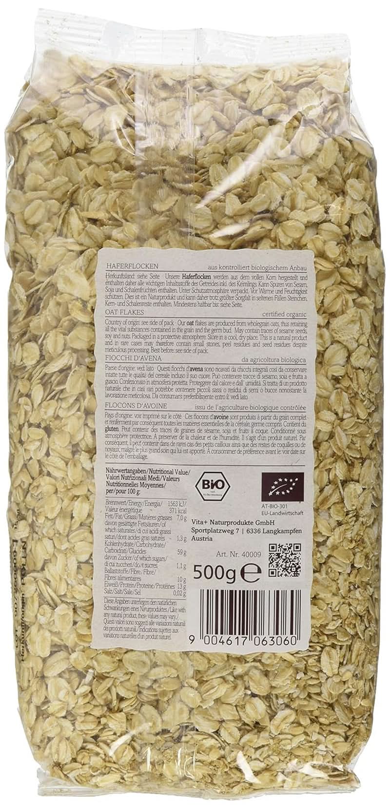 Płatki owsiane Verival - organiczne, opakowanie 6 x 500 gramów Cereale Naty Shop