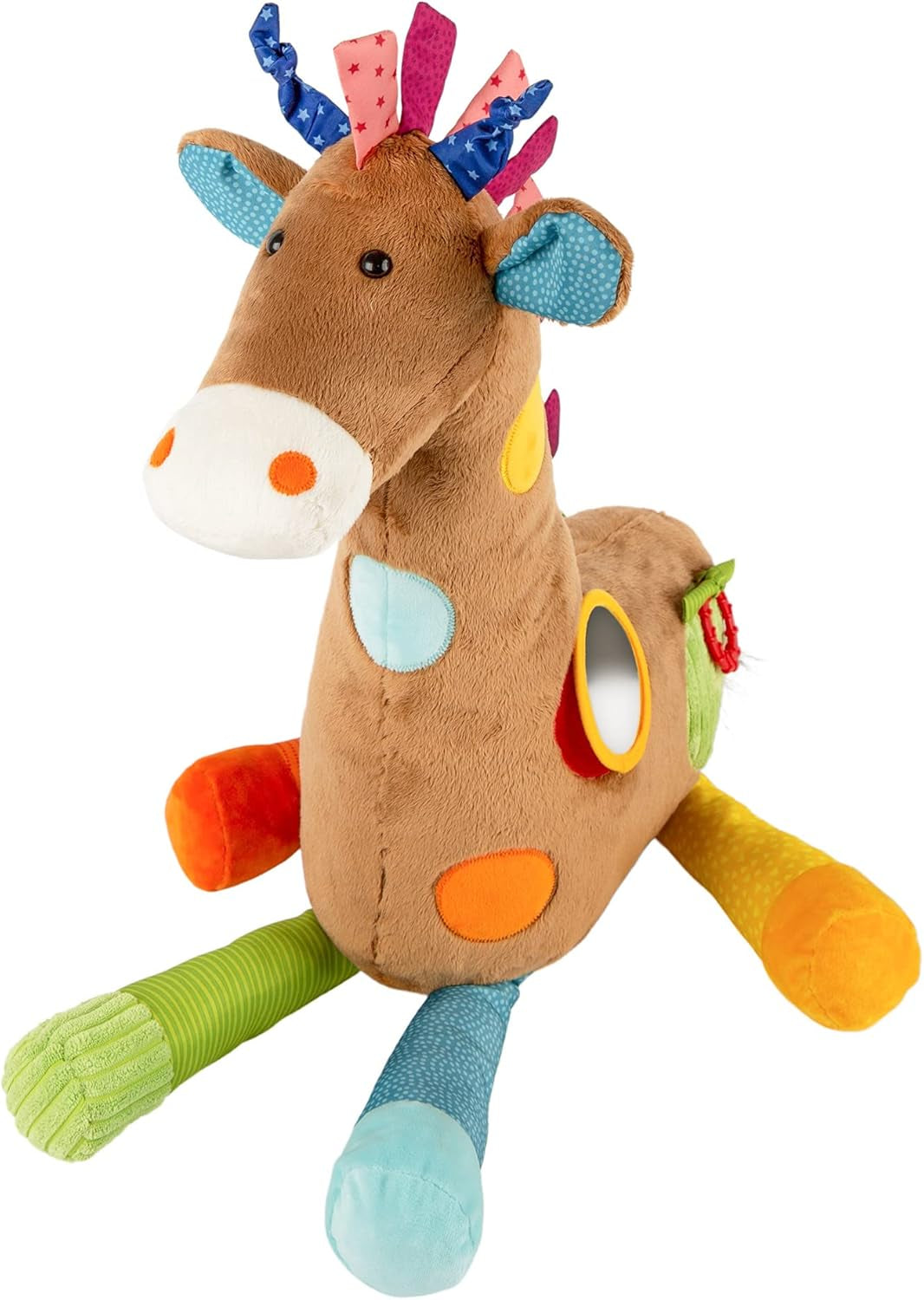 SIGIKID 42863 Żyrafa XXL Zabawka dla dziecka, zabawka edukacyjna PlayQ, pluszowa zabawka z kółeczkiem do ząbkowania, grzechotką, lusterkiem, piszcząca, dla niemowląt i dzieci od 3 miesiąca życia, wielokolorowy/żyrafa 72 cm Zabawki Bebe Naty Domyślny tytuł sklepu