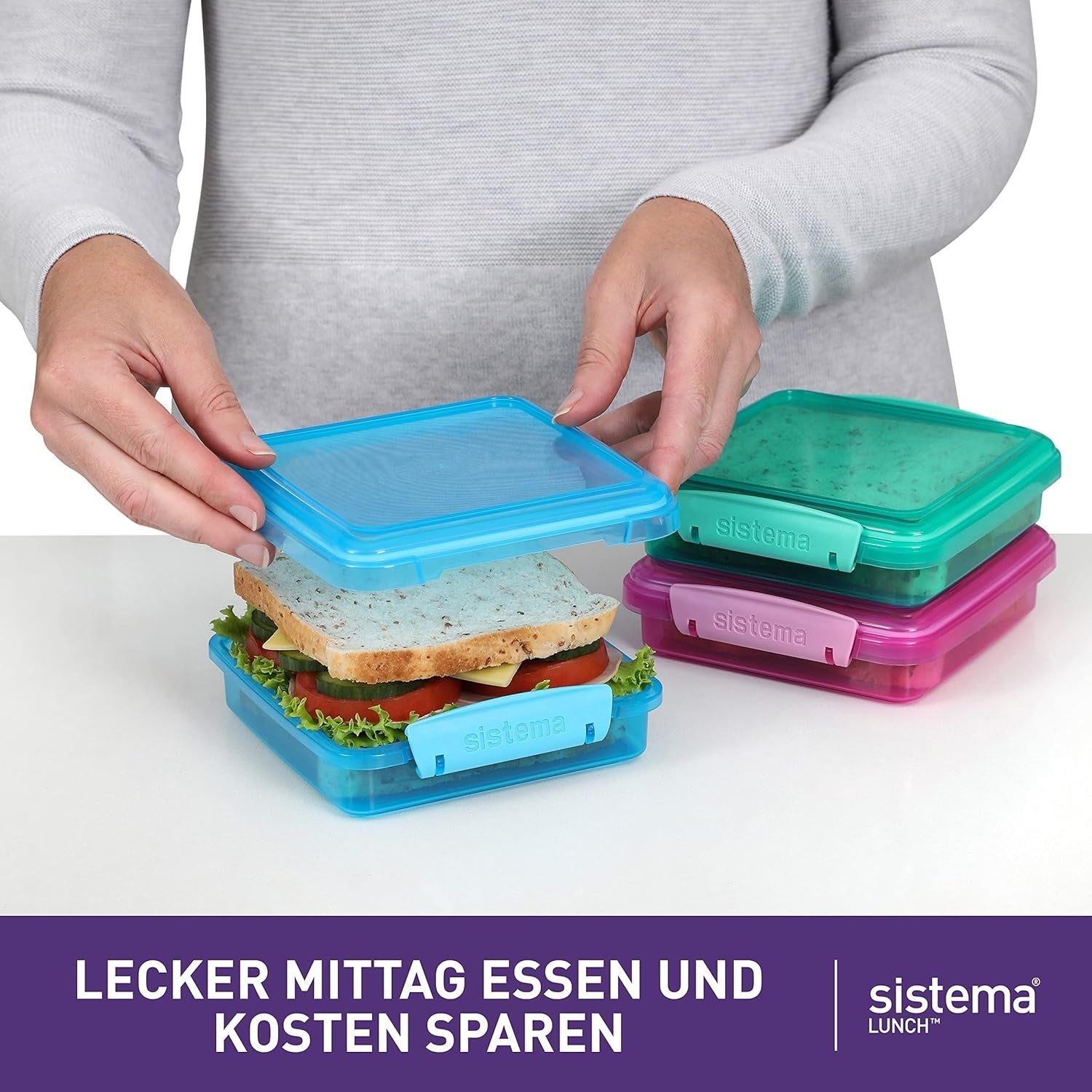 System pojemników na kanapki na lunch | 450 ml | szczelne pudełko na lunch z pokrywką, które można układać w stosy | dla dzieci i dorosłych | bez BPA | mieszane kolory | 3-częściowe pudełka do przechowywania żywności Naty Shop