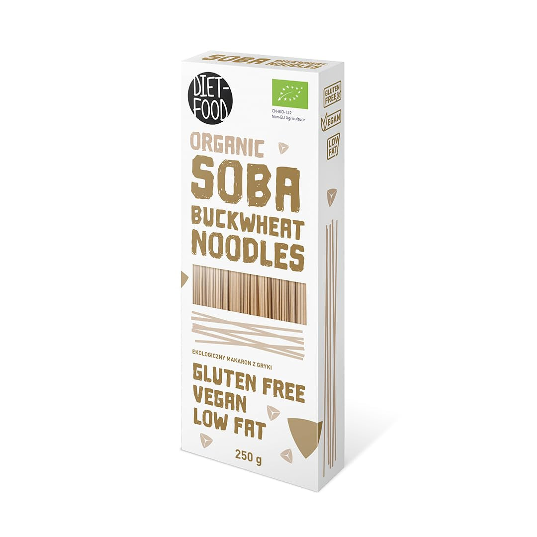 DIET-FOOD Bio Buchweizen Soba Nudeln Lebensmittel Pasta Vegane Glutenfreie Lactosefrei Sojafrei Nudeln für Vegetarier und Veganer 250 gramów