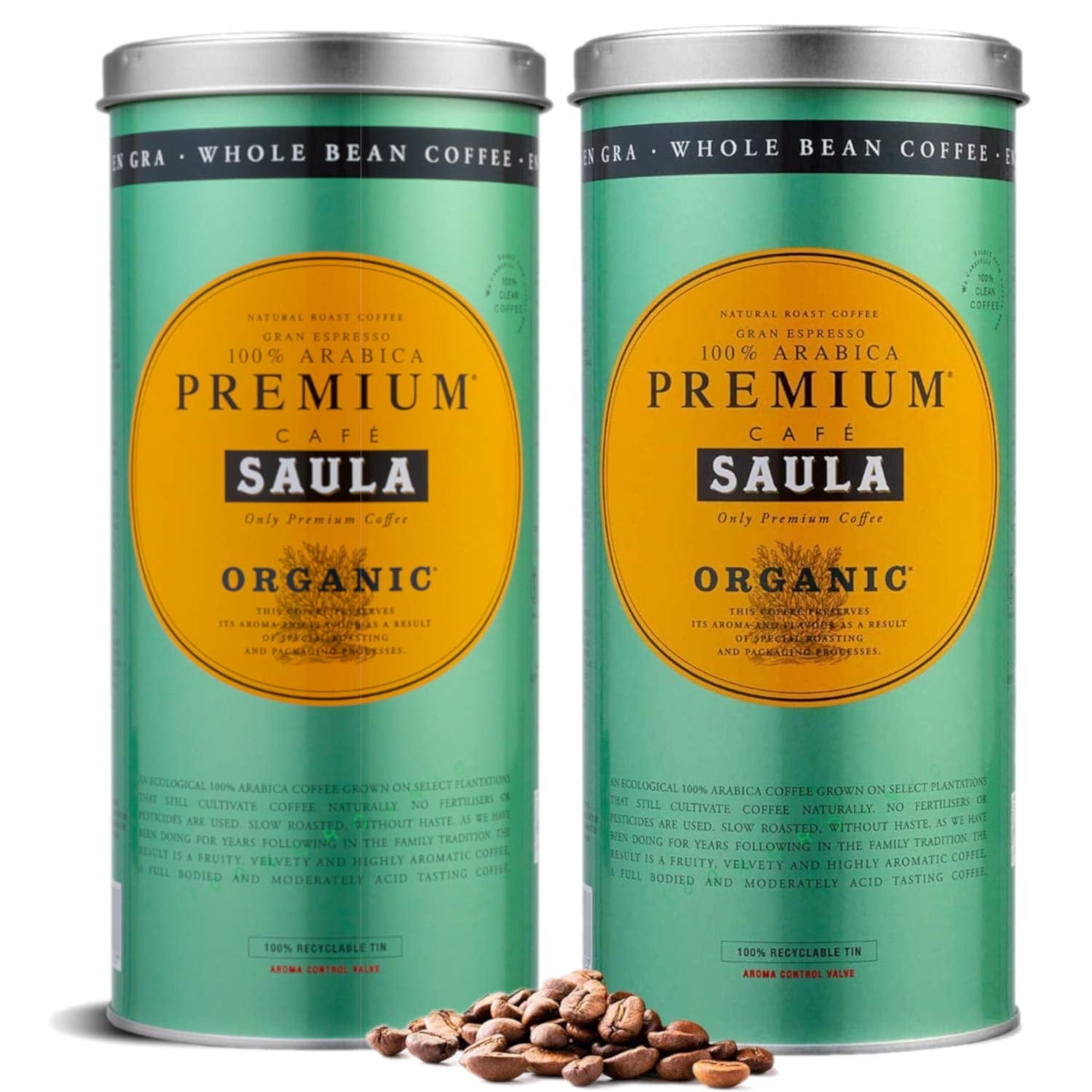 Kawa ziarnista Saula premium, opakowanie 2 pudełek x 500g. 100% organiczna arabika