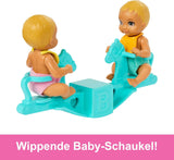 Lalka Barbie Skipper i domek do zabawy z akcesoriami, w tym bliźniacze lalki, 1 łóżeczko, 1 huśtawka, 1 bujak i inne elementy, HXM99