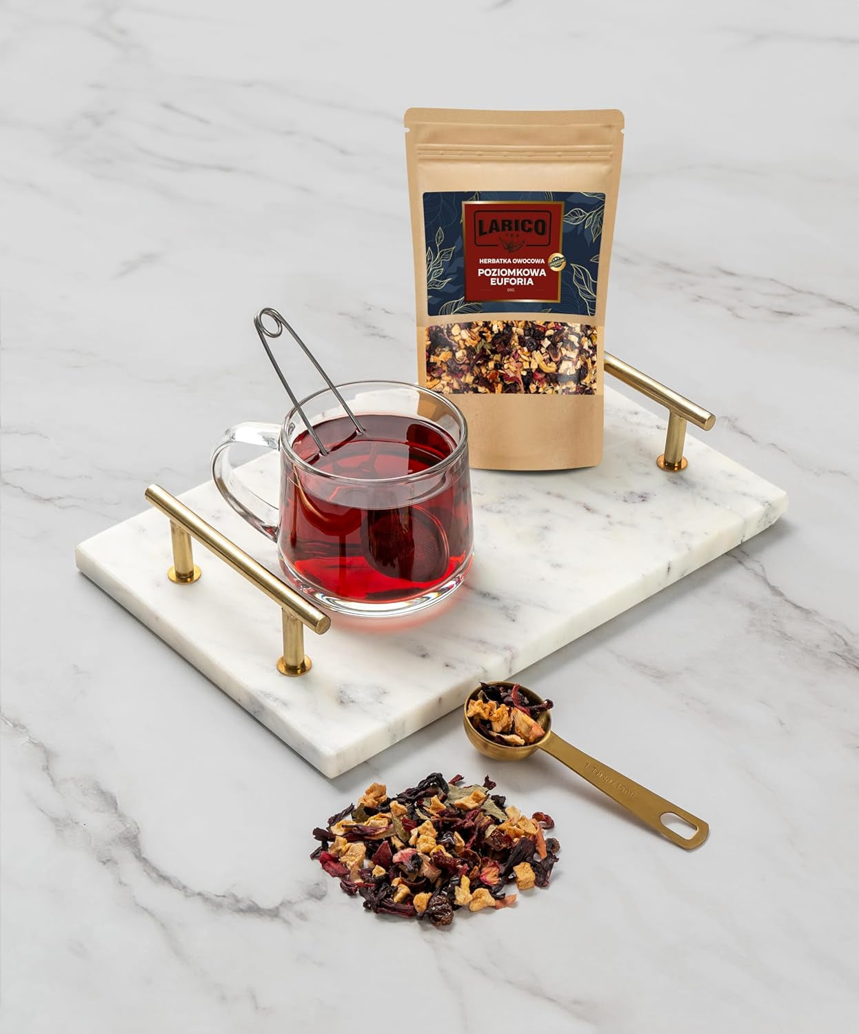Larico Tea Naturalna herbata owocowa Früchtchen Mix Poziomki Euphorie 50 g/Najwyższej jakości herbata sypana/Naturalna herbata sypana