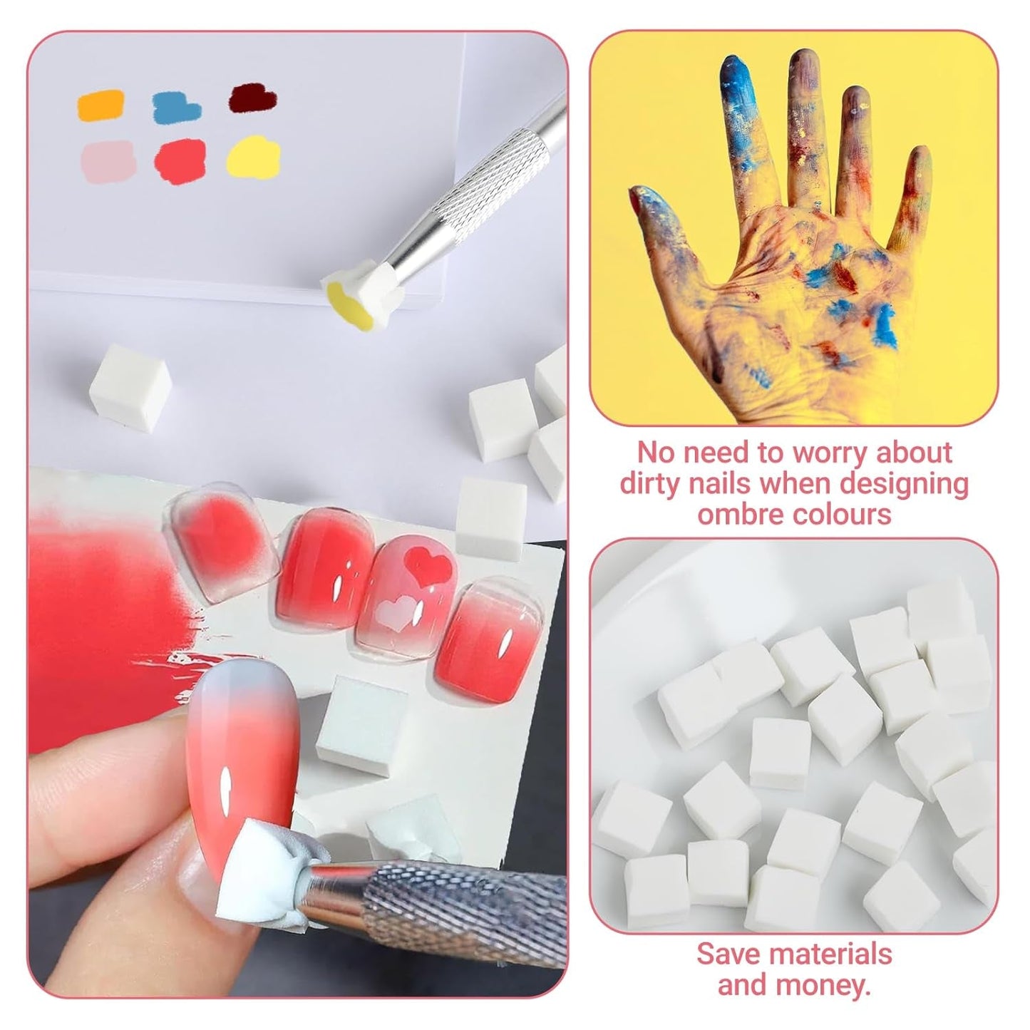 Nägel Selber Machen, Nageldesign-Hilfsmittel, 100 Stück Nail Art Schwämme Mit Metallgreifer, Schwammpinsel & Sponge Brush Applicator For Gradient Nail Art Designs