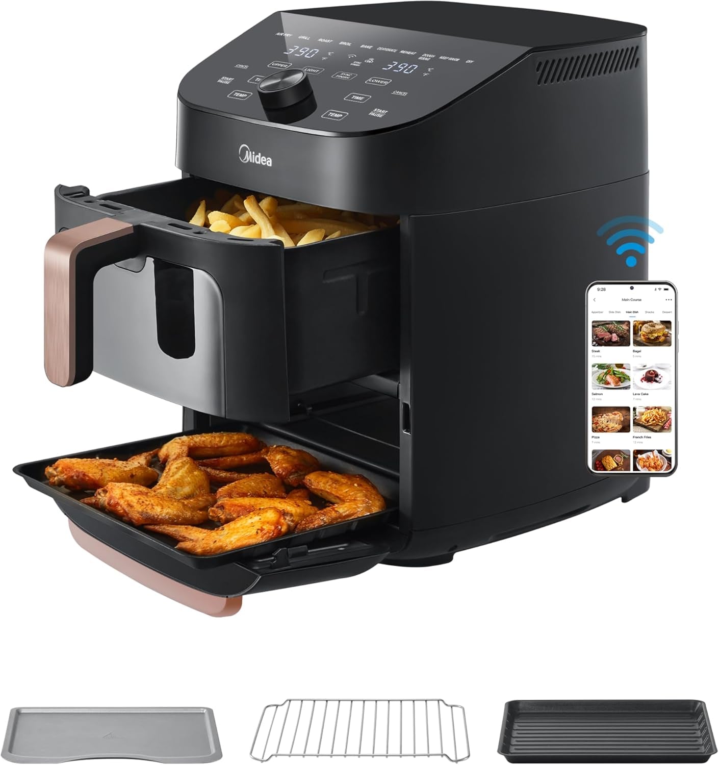 Midea Frytkownica na gorące powietrze 2L, 1150W Frytownica bezolejowa, Frytownica na gorące powietrze, Funkcja automatycznego wyłączania Sprzęt AGD Naty Shop 11L